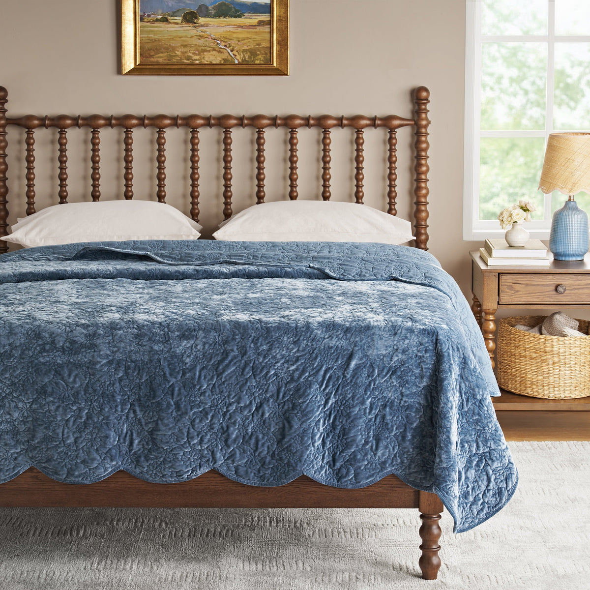 PioneerHome™ Eloise Floral Velvet Quilt, Full/Queen, Blue Dust Bedding - PioneerHome™