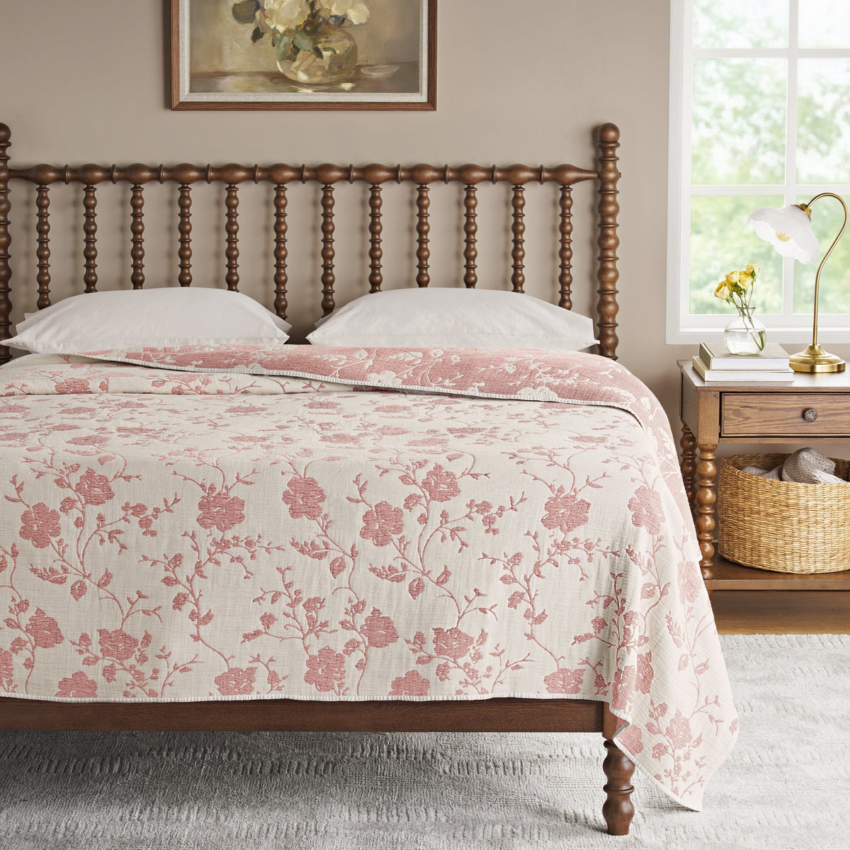 PioneerHome™ Agatha Floral Gauze Quilt, Full/Queen, Blue Dust, Reversible Bedding - PioneerHome™