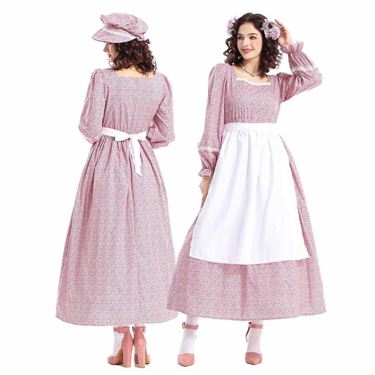 PioneerHome™ Pioneer Prairie Dress Women Floral Colonial Costume Long Sleeve American Historical Dress - PioneerHome™