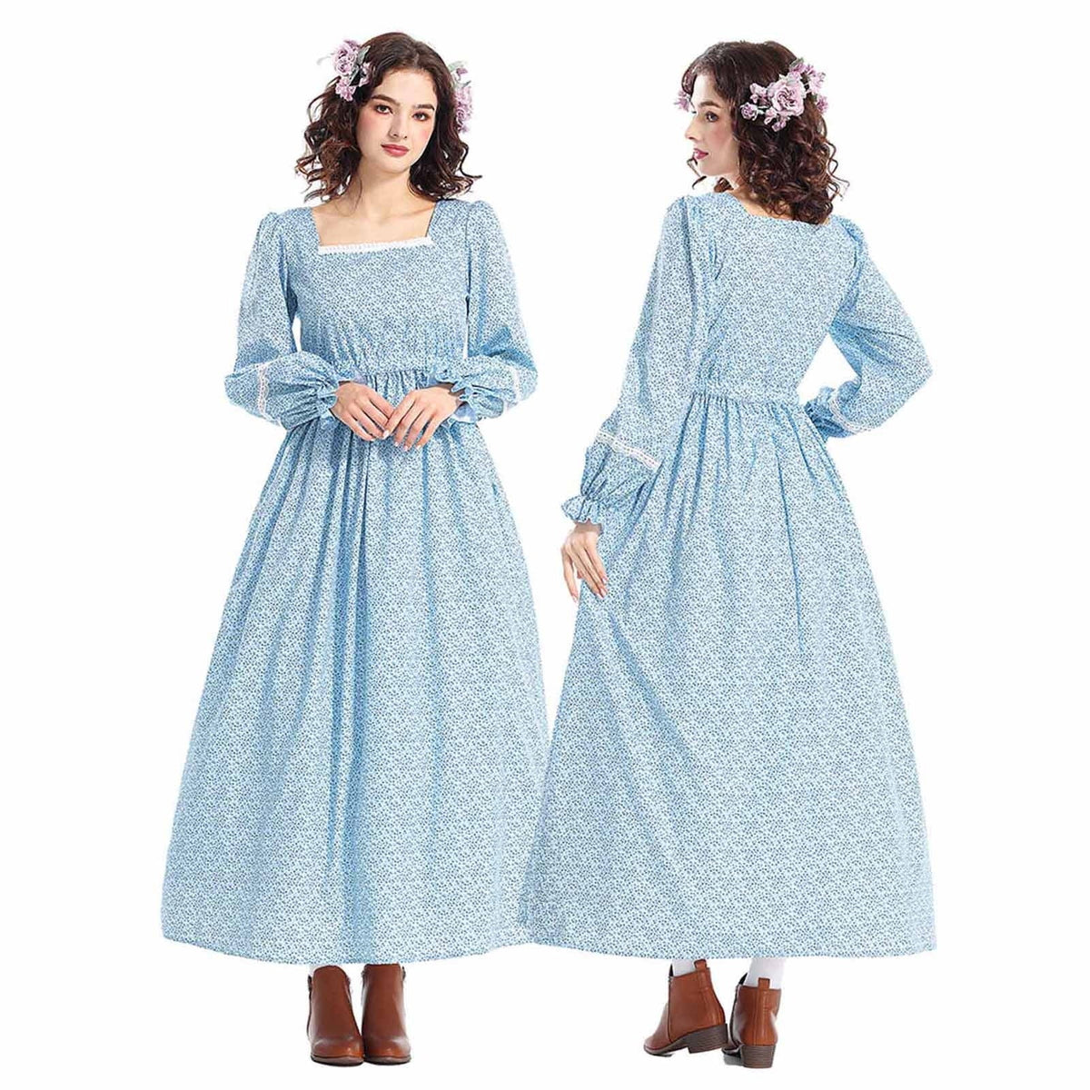PioneerHome™ Pioneer Prairie Dress Women Floral Colonial Costume Long Sleeve American Historical Dress - PioneerHome™