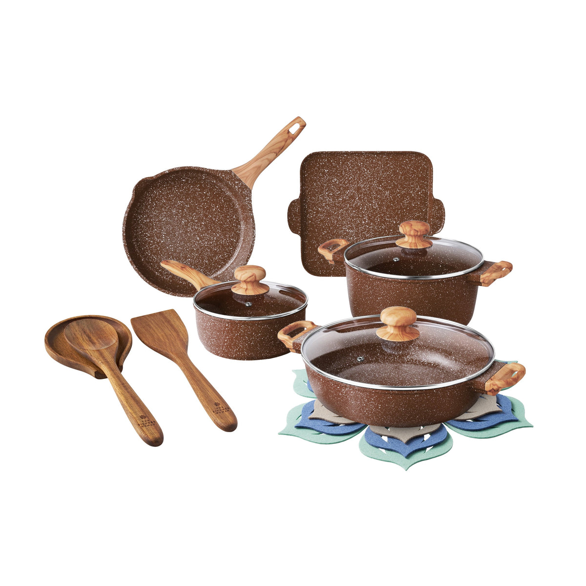 PioneerHome™ Prairie Signature 14-Piece Cast Aluminum Cookware Set, Charcoal - PioneerHome™