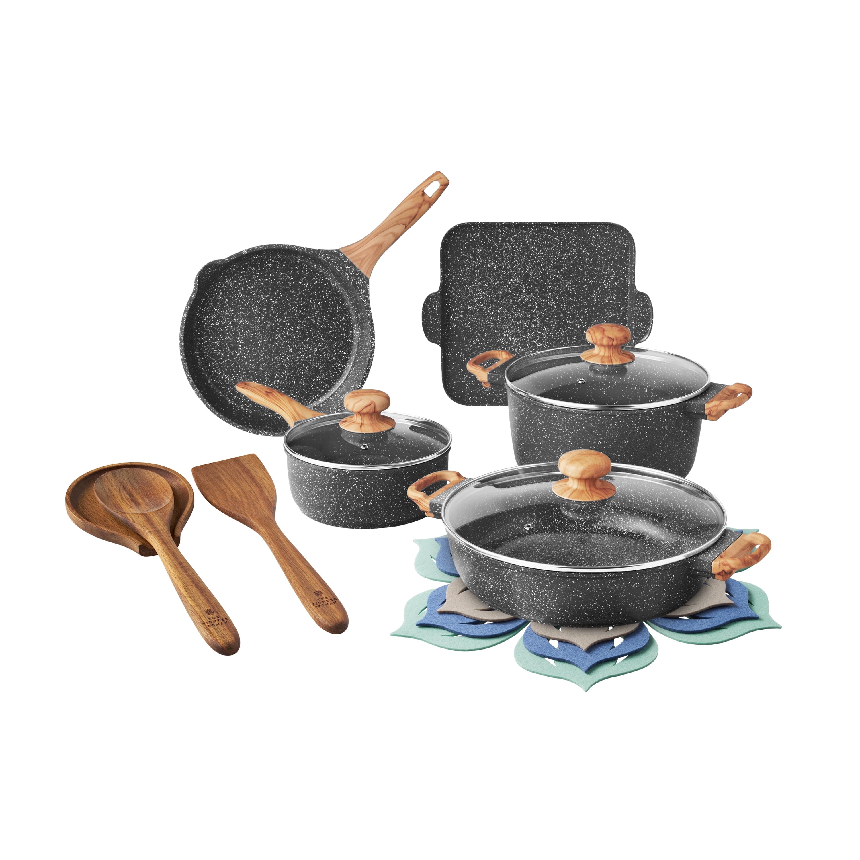 PioneerHome™ Prairie Signature 14-Piece Cast Aluminum Cookware Set, Charcoal - PioneerHome™