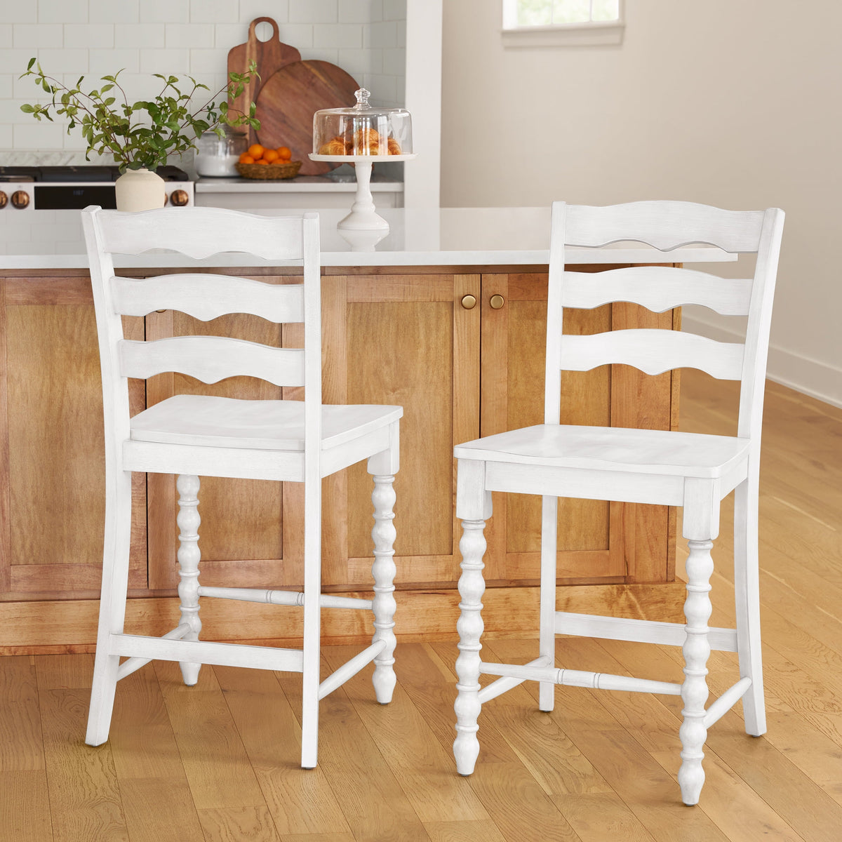 PioneerHome™ Harper Counter-height Wood Stools, 2 Pack, White - PioneerHome™