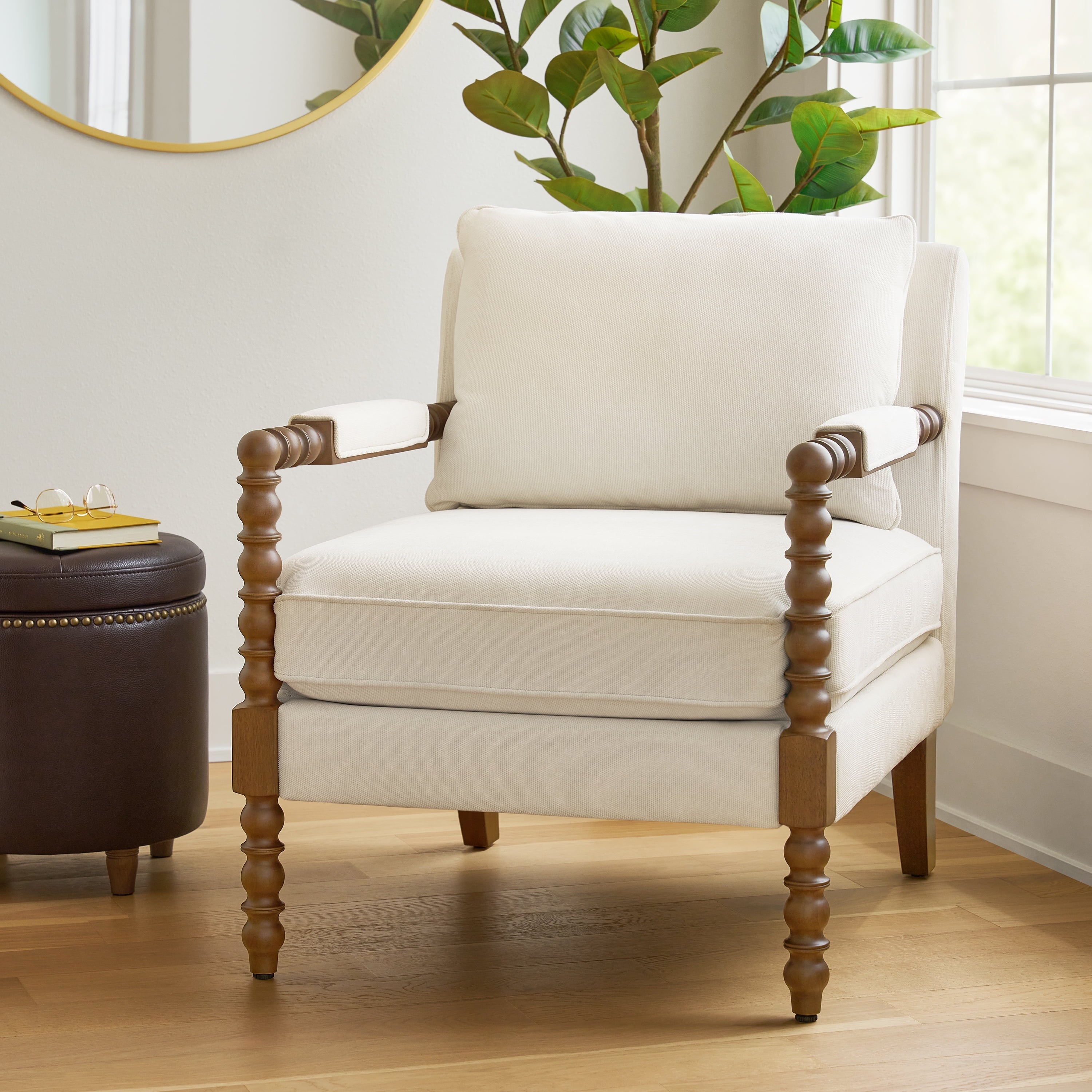 PioneerHome™ Pioneer Woman Harper Spindle Accent Chair, Antique White Fabric Upholstery - PioneerHome™