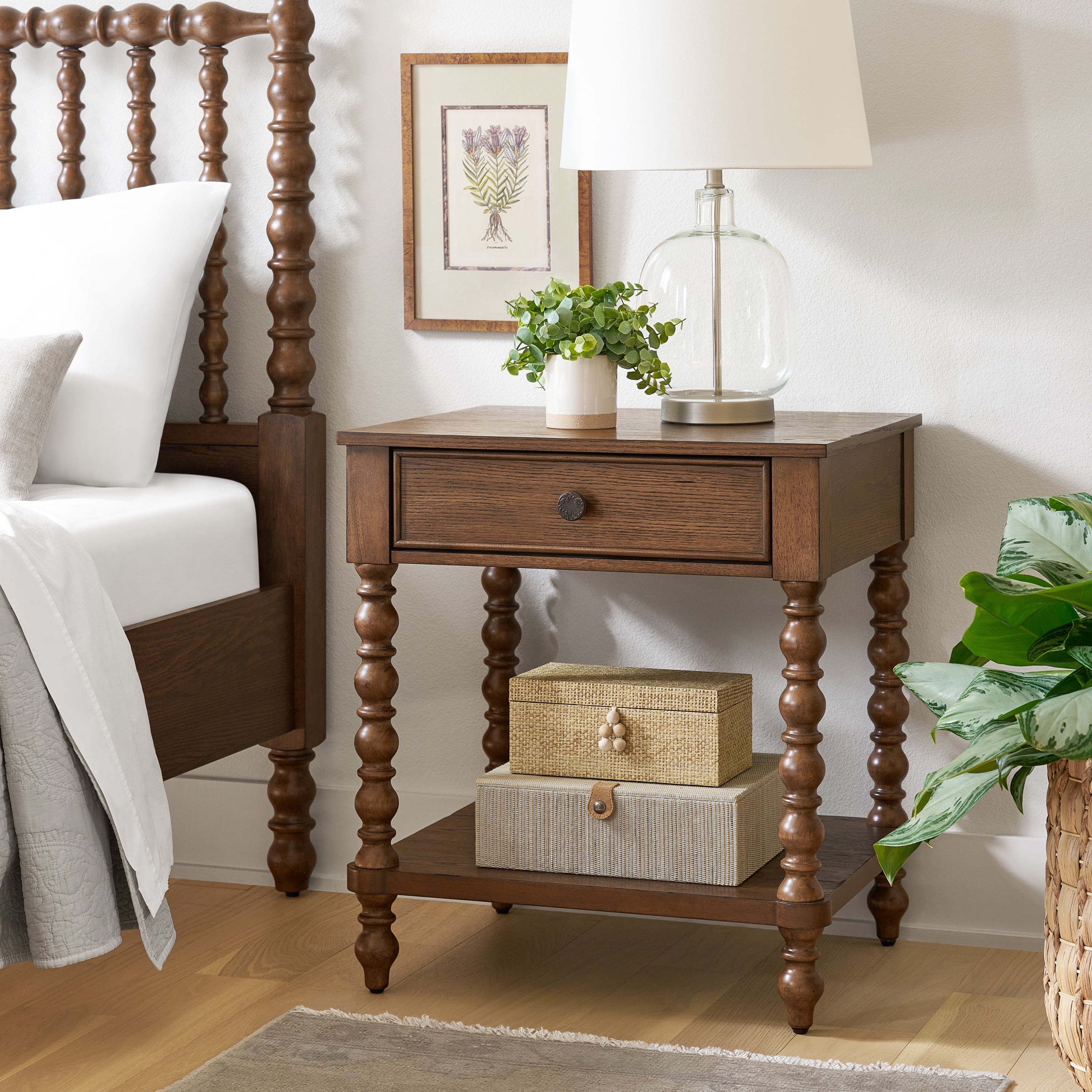 PioneerHome™ Harper Spindle Nightstand with USB Charging Ports, Adults and Teens, White Finish - PioneerHome™