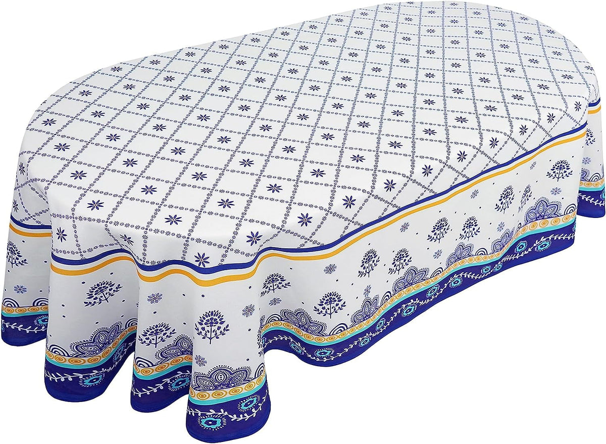 PioneerHome™ Polish Pottery Style Tablecloth, Blue Ceramic Table Cloth, Farmhouse Tablecover for Oval Tables 60 x 84, - PioneerHome™