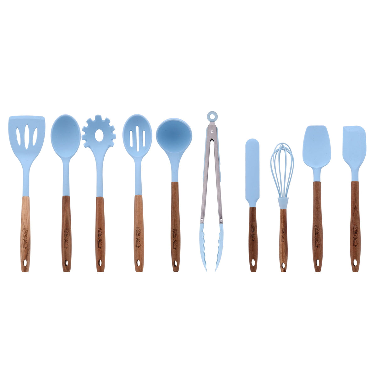 PioneerHome™ 10-Piece Silicone and Acacia Wood Handle Cooking Utensils Set, Blue - PioneerHome™