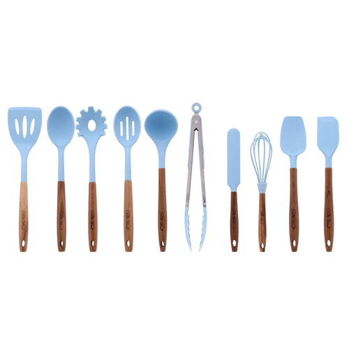 PioneerHome™ 10-Piece Silicone and Acacia Wood Handle Cooking Utensils Set, Blue - PioneerHome™