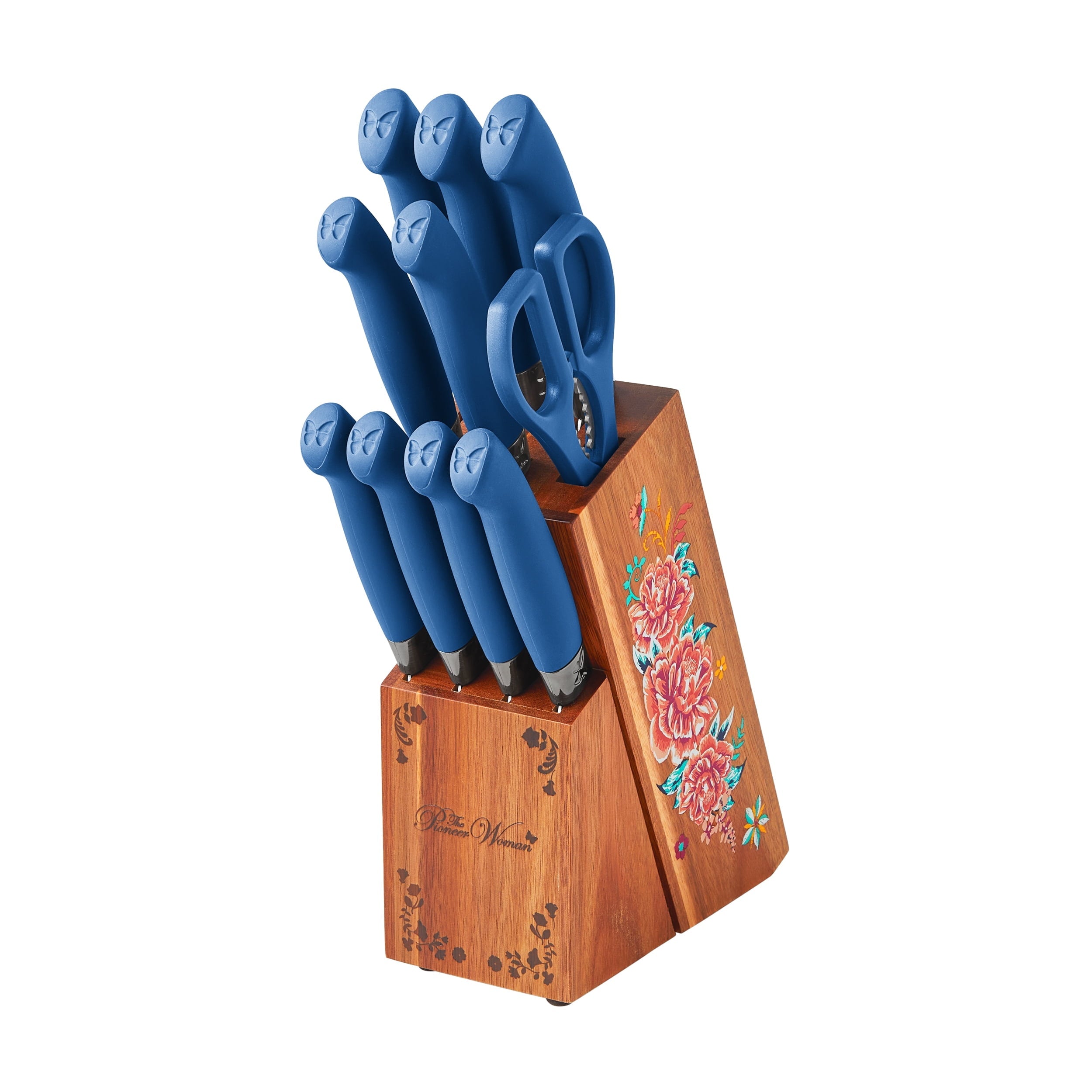 PioneerHome™ Sweet Rose 11-Piece Stainless Steel Knife Block Set, Red - PioneerHome™