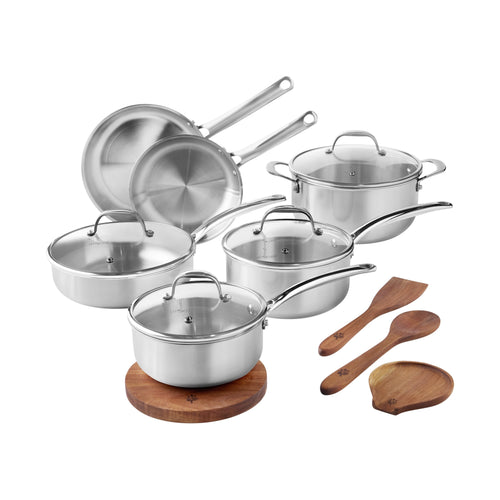 PioneerHome™ 14-Piece Stainless Steel Cookware Set, Cooking Pots and Pans Set with Kitchen Utensils - PioneerHome™