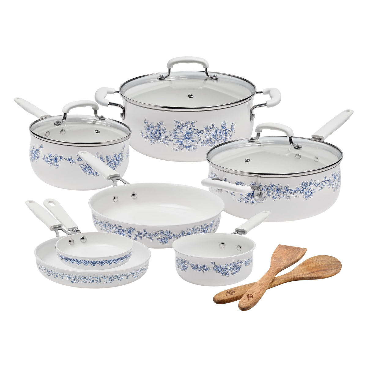 PioneerHome™ 12-Piece Classic Ceramic Cookware Set, Agatha Blue - PioneerHome™