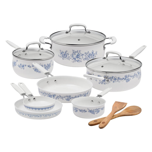 PioneerHome™ 12-Piece Classic Ceramic Cookware Set, Agatha Blue - PioneerHome™