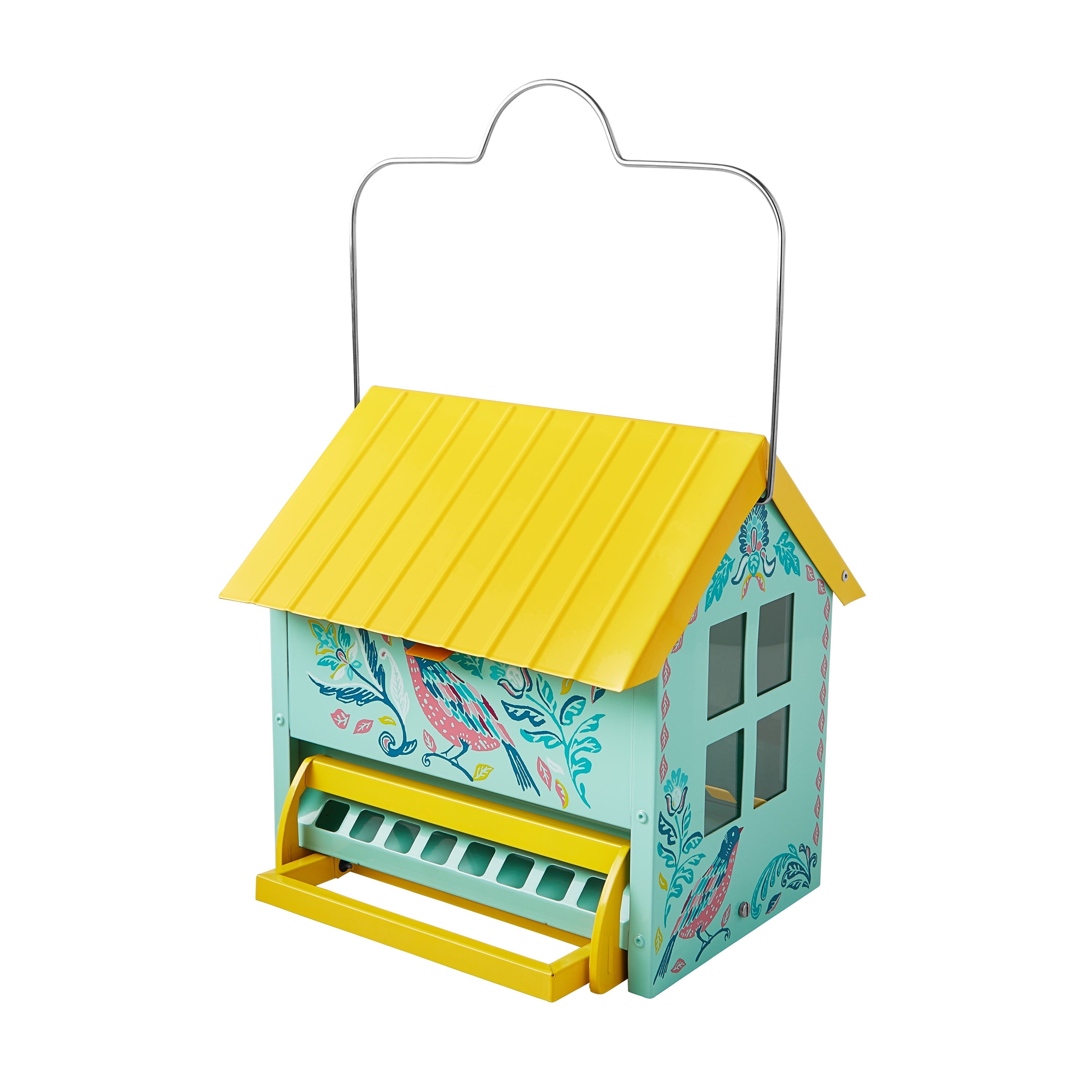 PioneerHome™ Bird Ogee Metal Squirrel Proof Hopper Bird Feeder 5.5QT , Teal Yellow - PioneerHome™