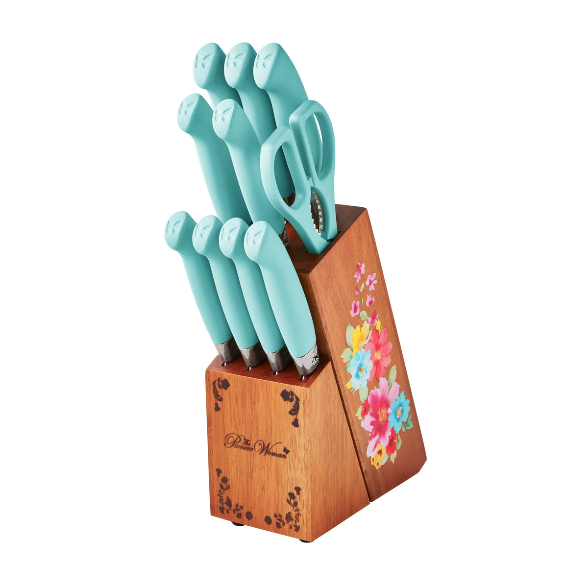 PioneerHome™ Sweet Rose 11-Piece Stainless Steel Knife Block Set, Red - PioneerHome™