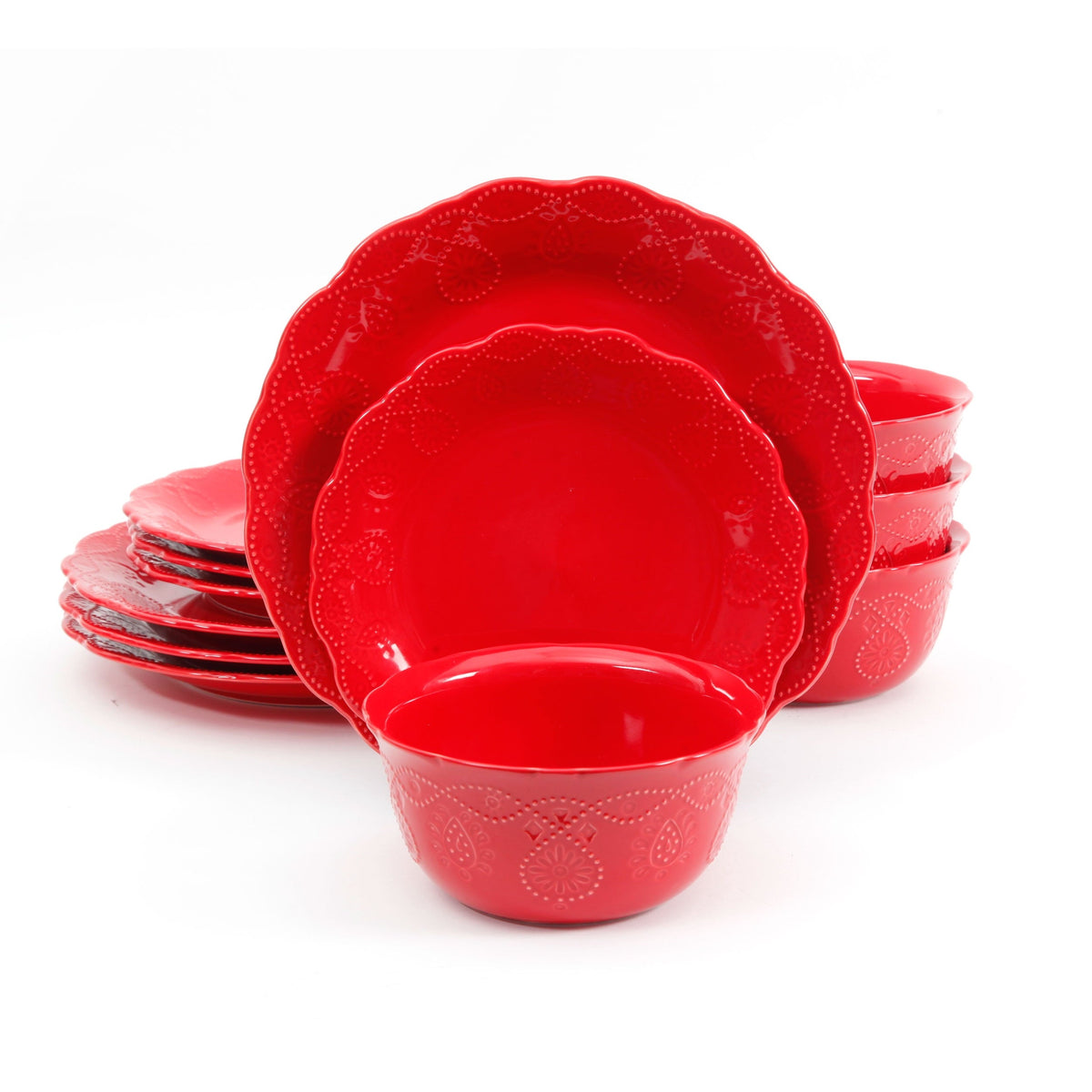 PioneerHome™ Cowgirl Lace 12-Piece Dinnerware Set, Red - PioneerHome™