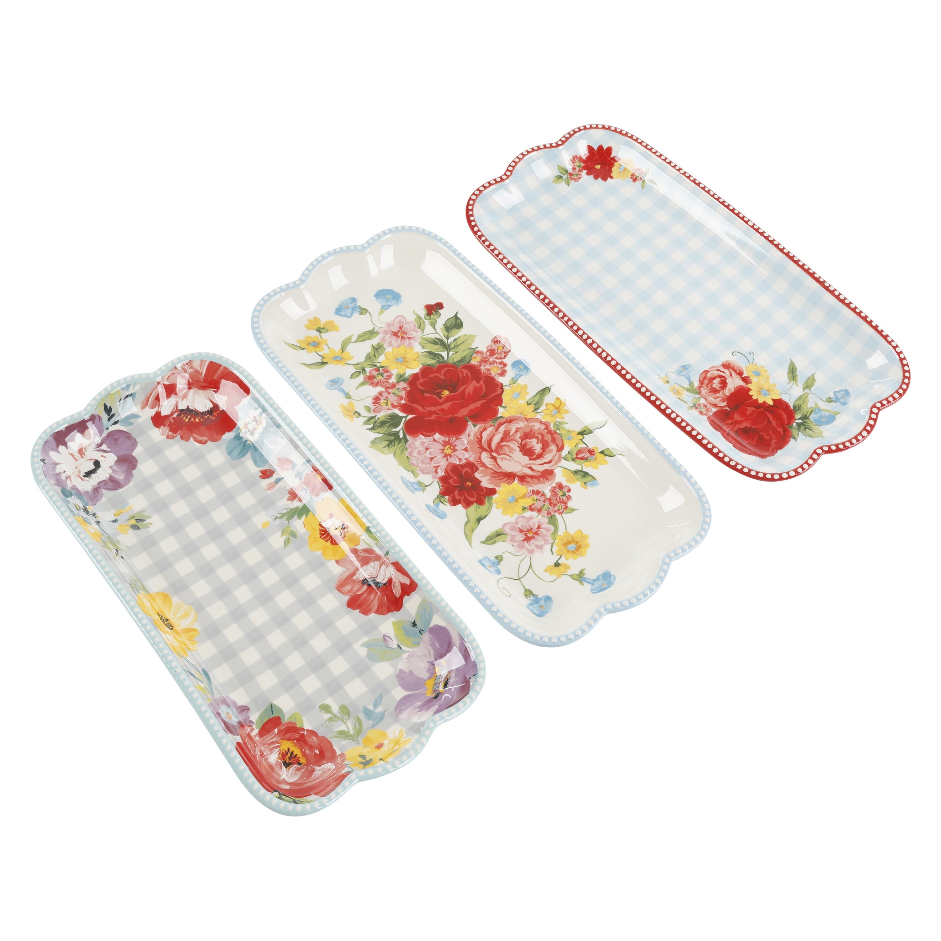 PioneerHome™ Floral Medley 3-Piece Ceramic Serving Platter Set - PioneerHome™