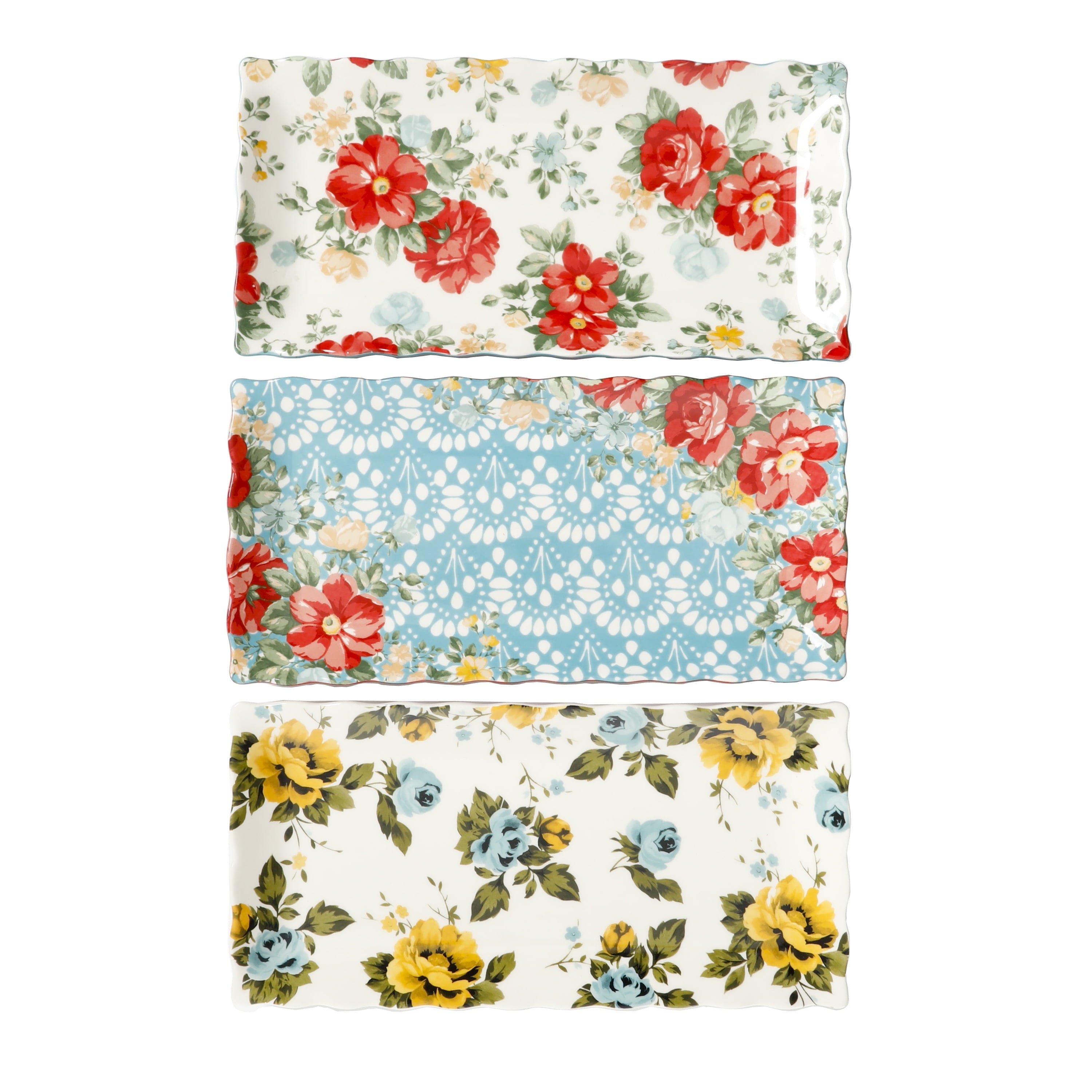 PioneerHome™ Floral Medley 12.3" Stoneware Serving Platters, 3-Piece Set - PioneerHome™