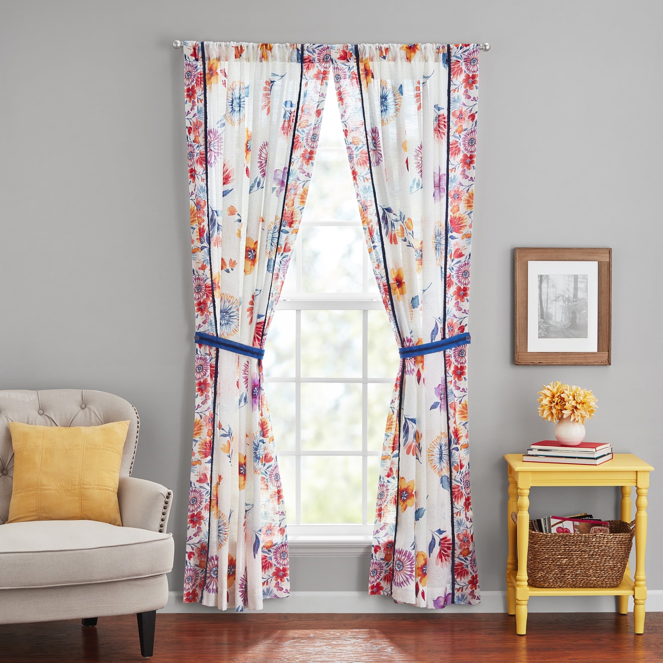 PioneerHome™ Sheer Cotton Curtain Panel, Floral,1 Panel, 50"W x 84"L - PioneerHome™