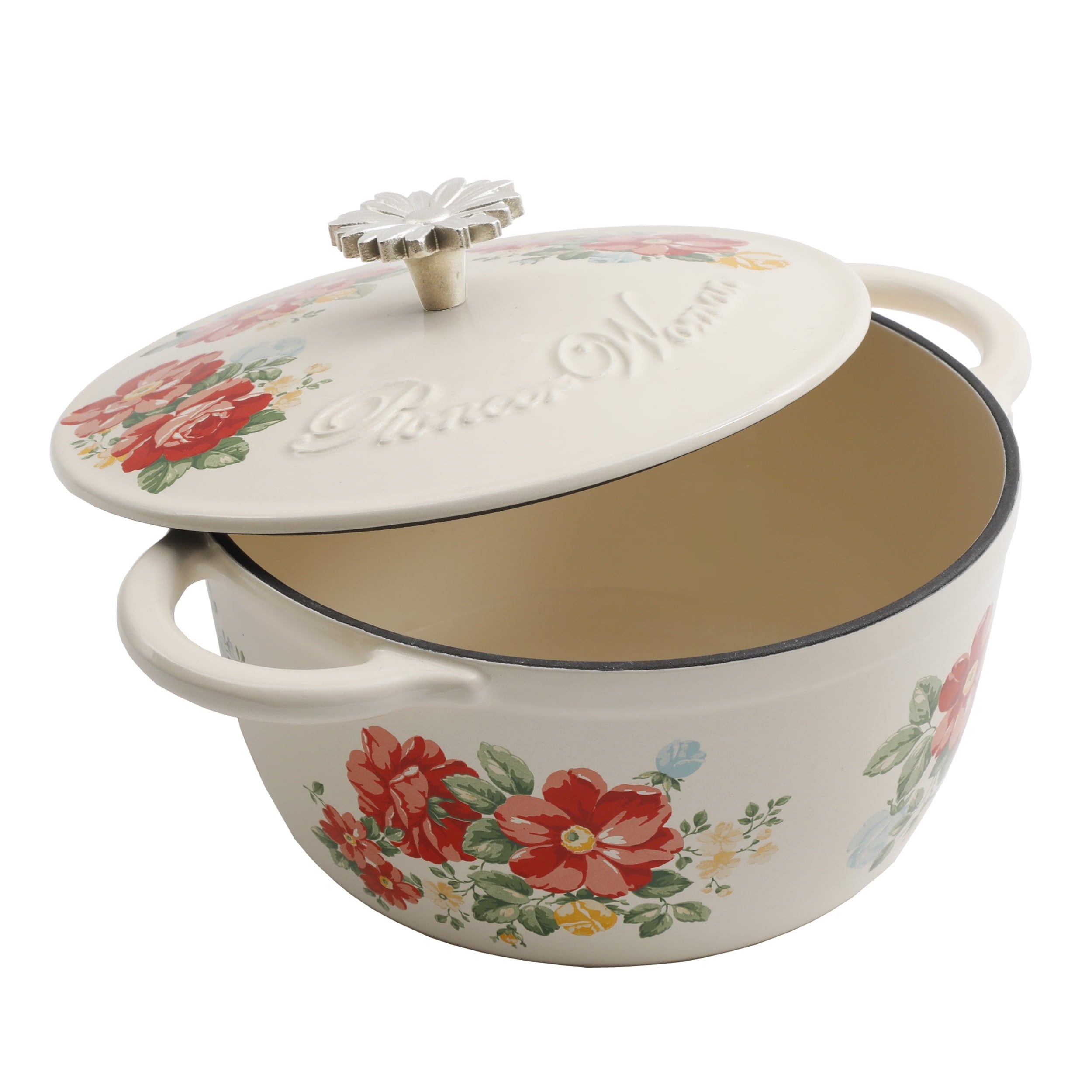 PioneerHome™ Vintage Floral Enameled Cast Iron 3-Quart Dutch Oven - PioneerHome™