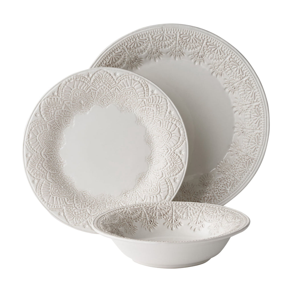 PioneerHome™ Vintage Lace 12-Piece Ceramic Dinnerware Set, Linen - PioneerHome™