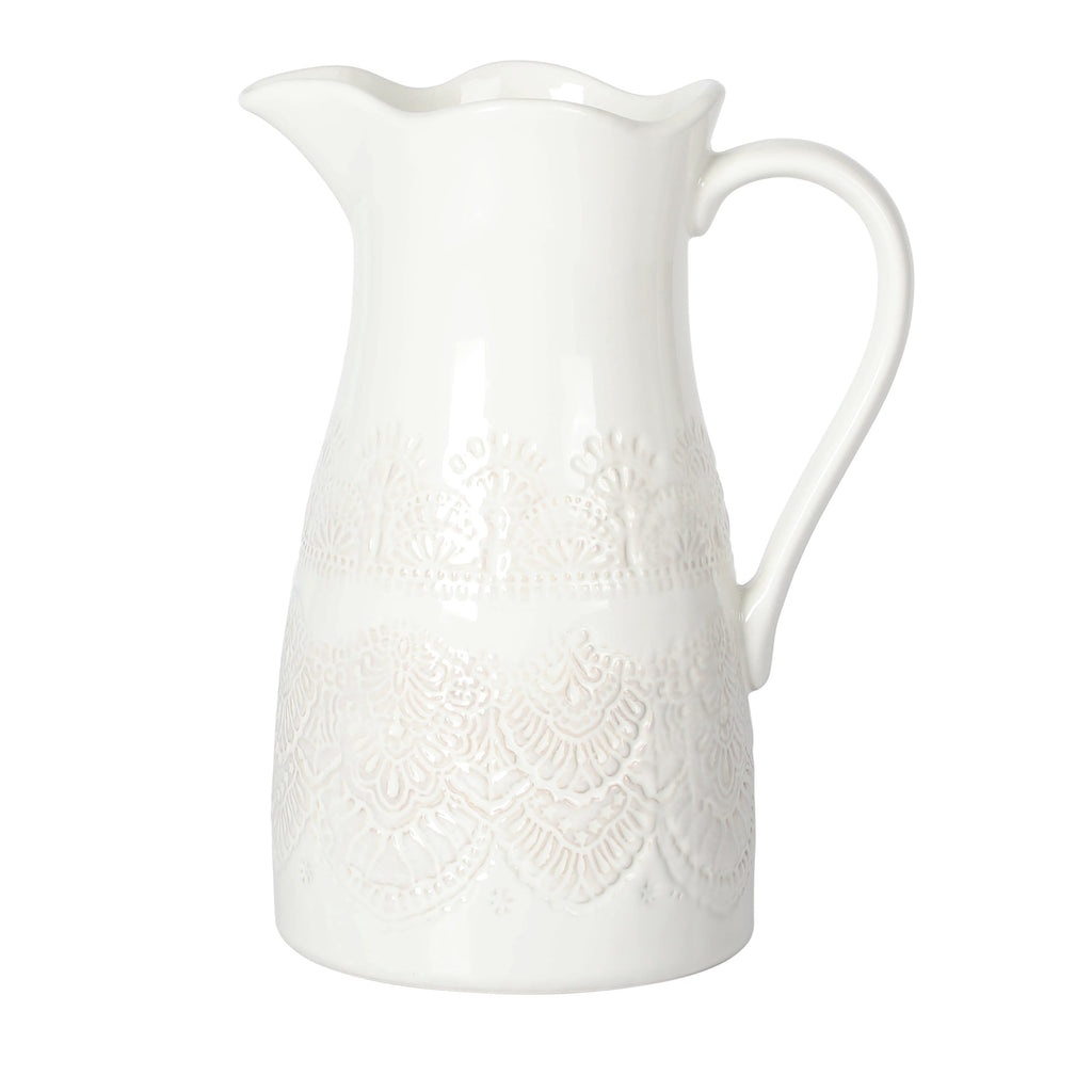 PioneerHome™ Vintage Lace Linen 9-inch Ceramic Pitcher - PioneerHome™
