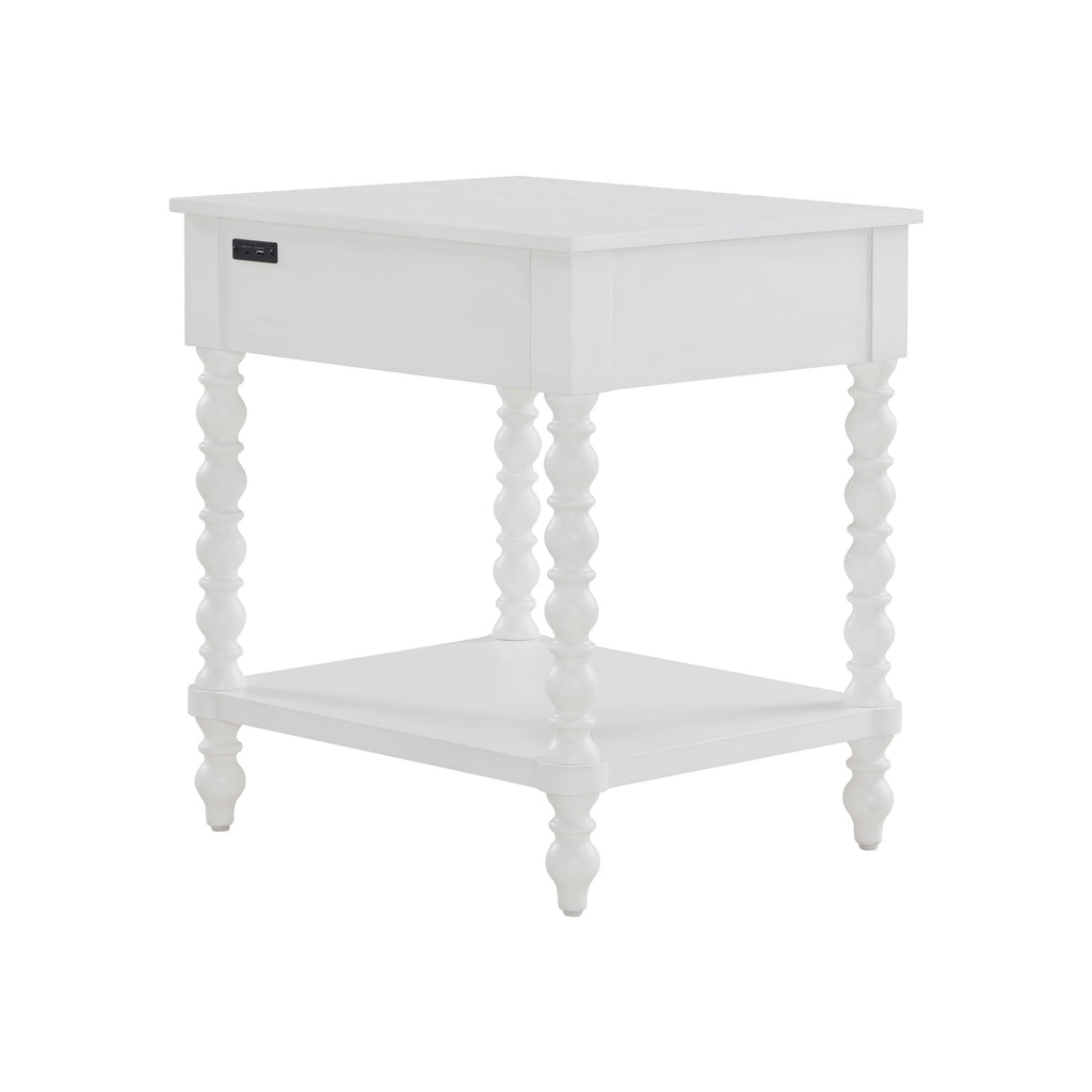 PioneerHome™ Harper Spindle Nightstand with USB Charging Ports, Adults and Teens, White Finish - PioneerHome™