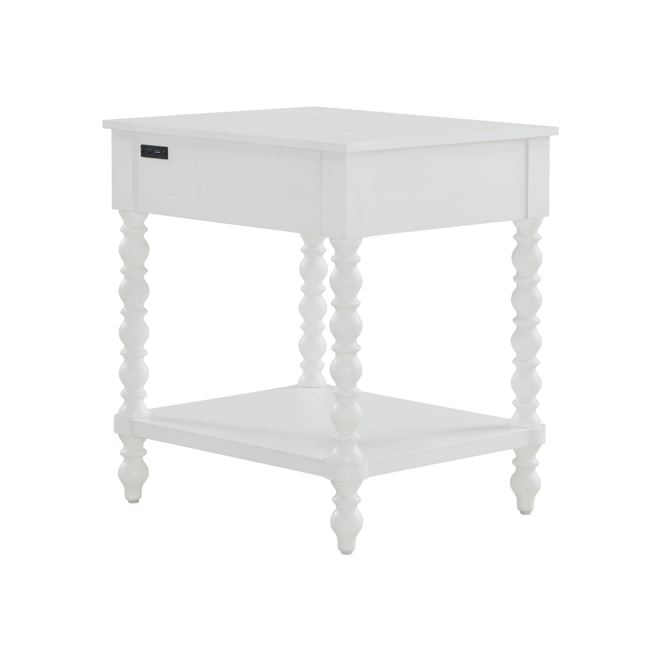 PioneerHome™ Harper Spindle Nightstand with USB Charging Ports, Adults and Teens, White Finish - PioneerHome™