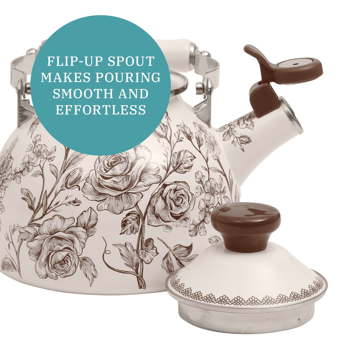 PioneerHome™ 2.0-Quart Enamel on Steel Agatha Tea Kettle, Brown - PioneerHome™