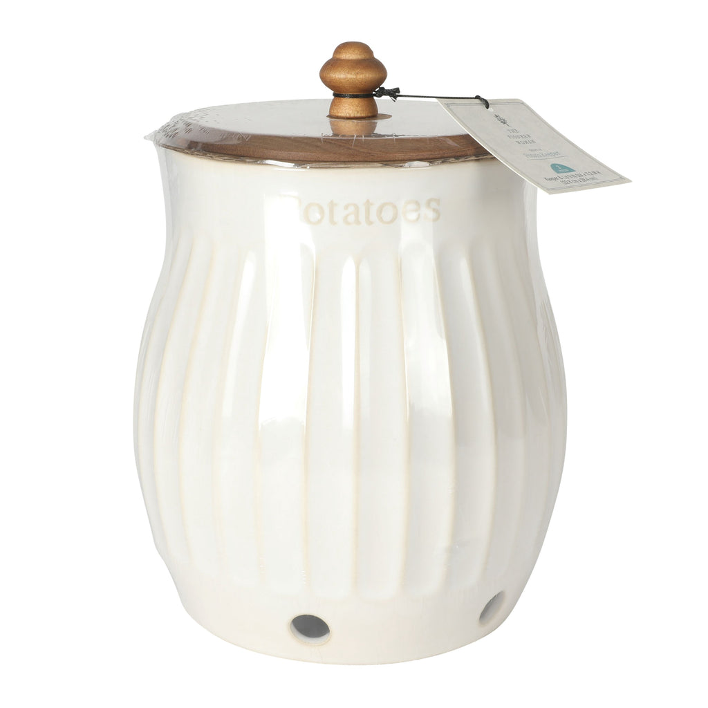 PioneerHome™ Colette Stoneware Potato Keeper, White - PioneerHome™
