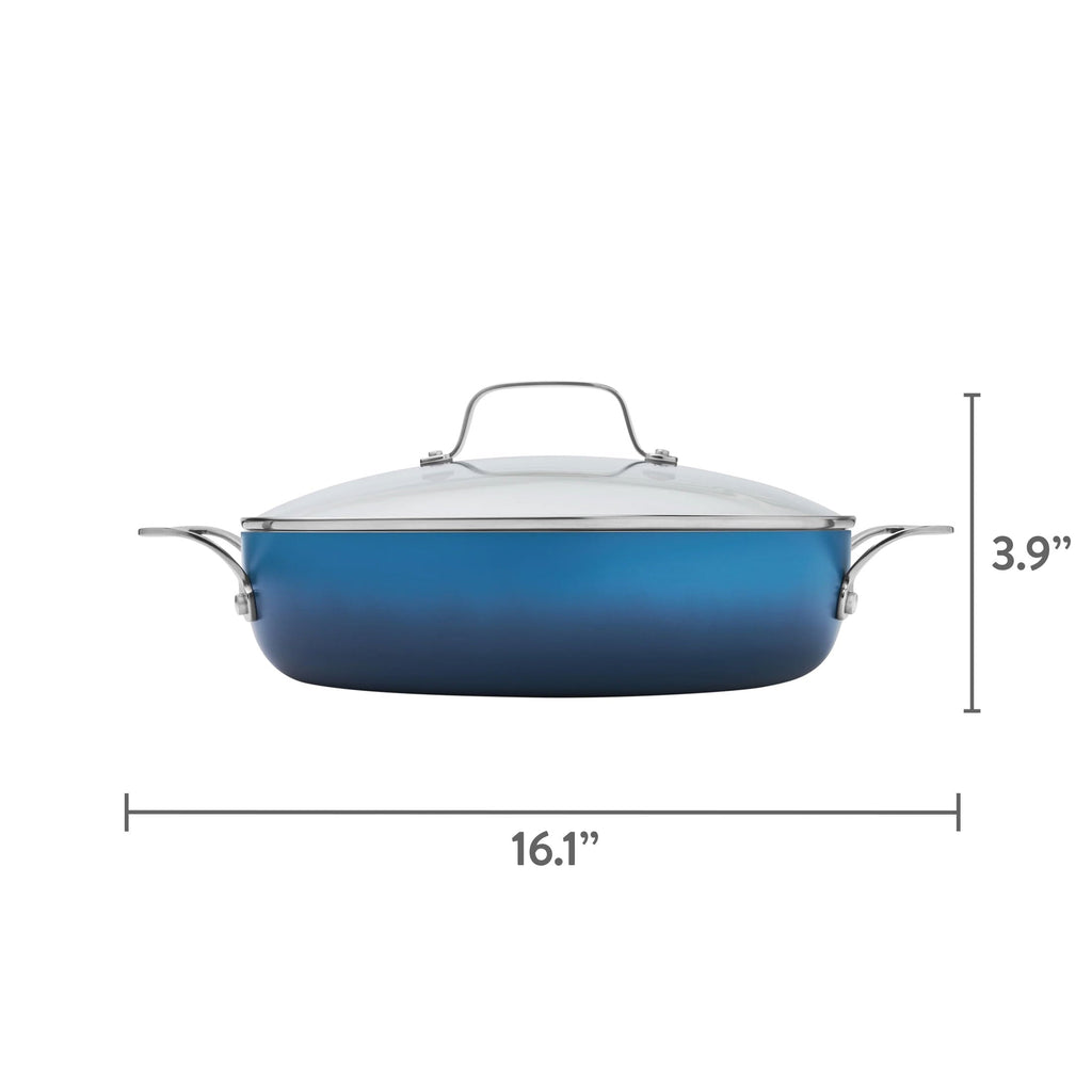 PioneerHome™ Harlow 12" Ceramic Non-Stick Everyday Pan with Lid, Denim Blue - PioneerHome™
