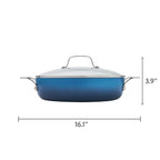 PioneerHome™ Harlow 12" Ceramic Non-Stick Everyday Pan with Lid, Denim Blue - PioneerHome™