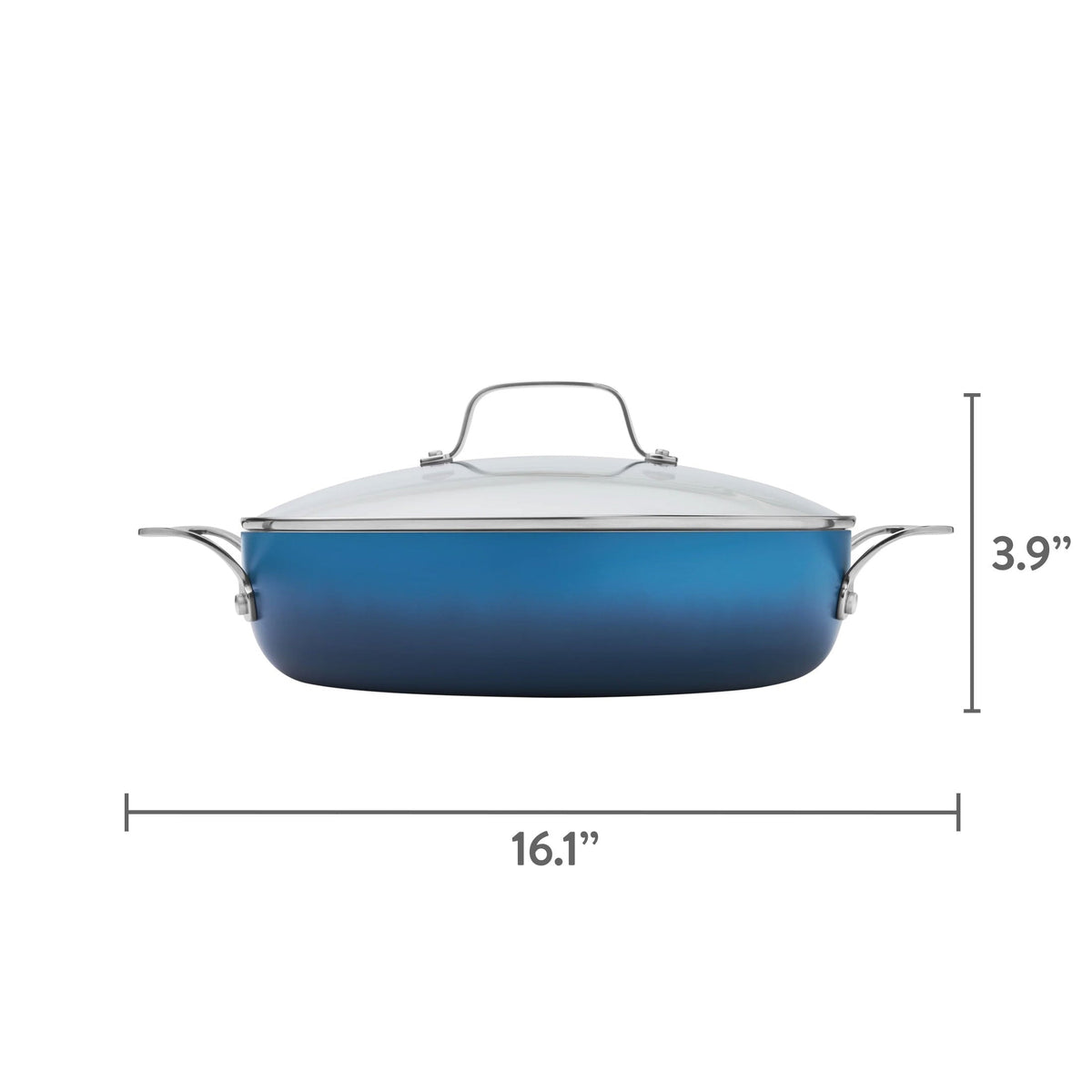 PioneerHome™ Harlow 12" Ceramic Non-Stick Everyday Pan with Lid, Denim Blue - PioneerHome™