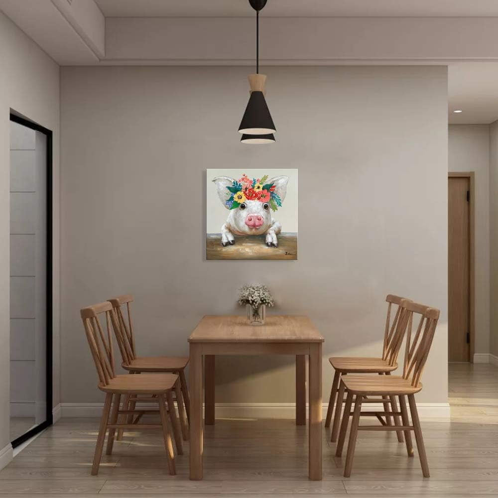 PioneerHome™ Pig Canvas Picture Wall Art: Rustic Pig Floral Crown Wall Decor Farm Animal Wall Art - PioneerHome™
