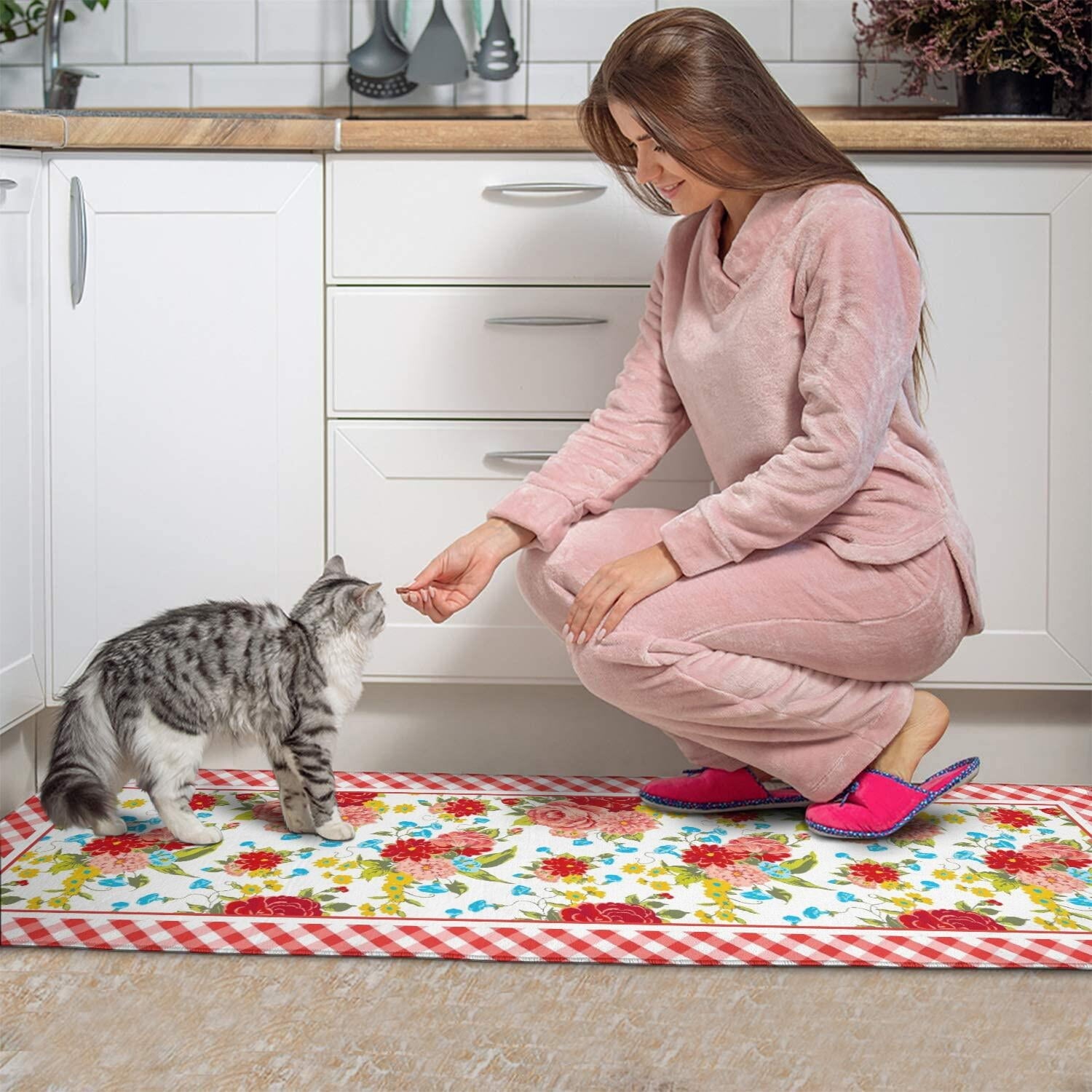 PioneerHome™ Flower Kitchen Mat Sets 2 Piece Farmhouse Anti Fatigue Waterproof Stain Resistant Floor Rug Non Slip - PioneerHome™