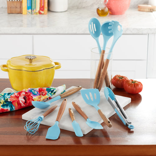 PioneerHome™ 10-Piece Silicone and Acacia Wood Handle Cooking Utensils Set, Blue - PioneerHome™