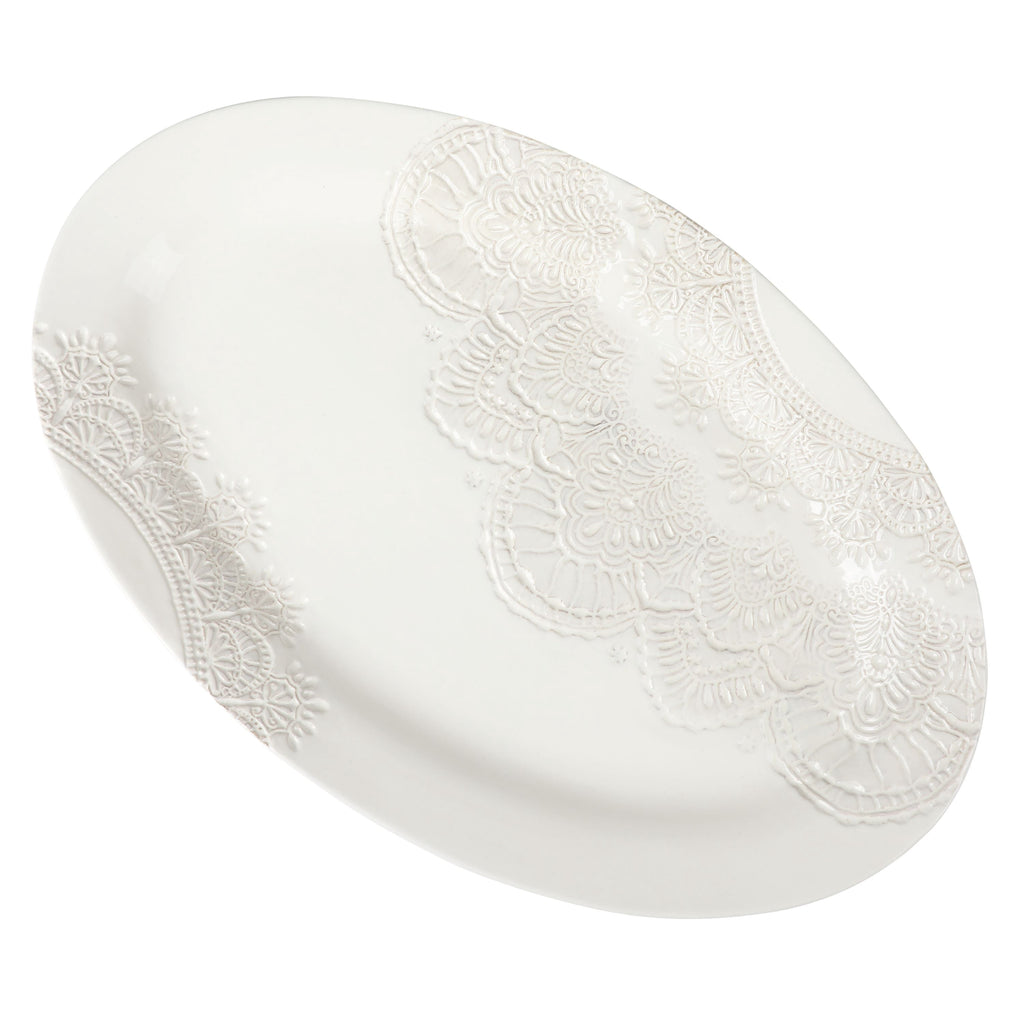 PioneerHome™ Vintage Lace 20-inch Stoneware Oval Serving Tray Platter, White - PioneerHome™