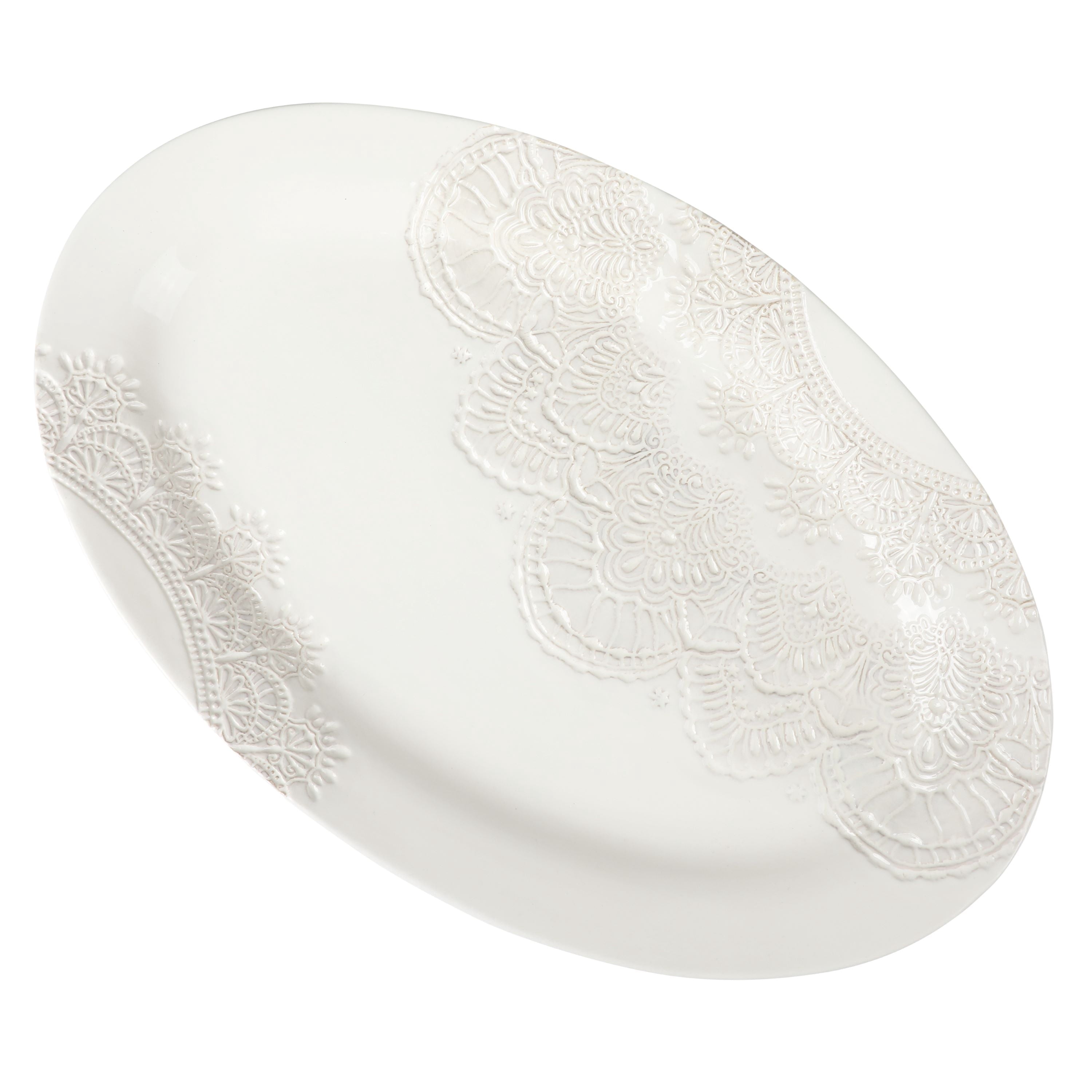 PioneerHome™ Vintage Lace 20-inch Stoneware Oval Serving Tray Platter, White - PioneerHome™