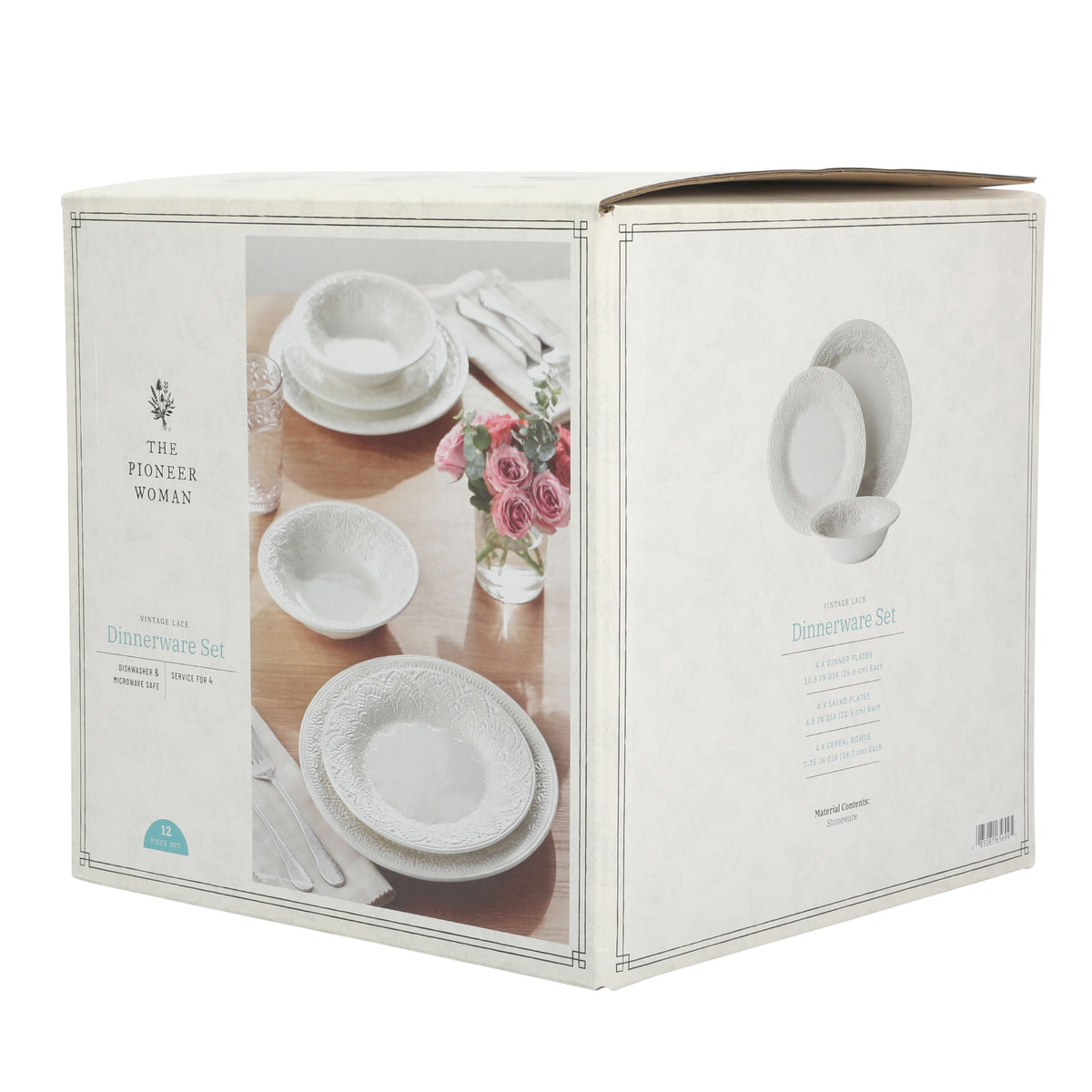 PioneerHome™ Vintage Lace 12-Piece Ceramic Dinnerware Set, Linen - PioneerHome™