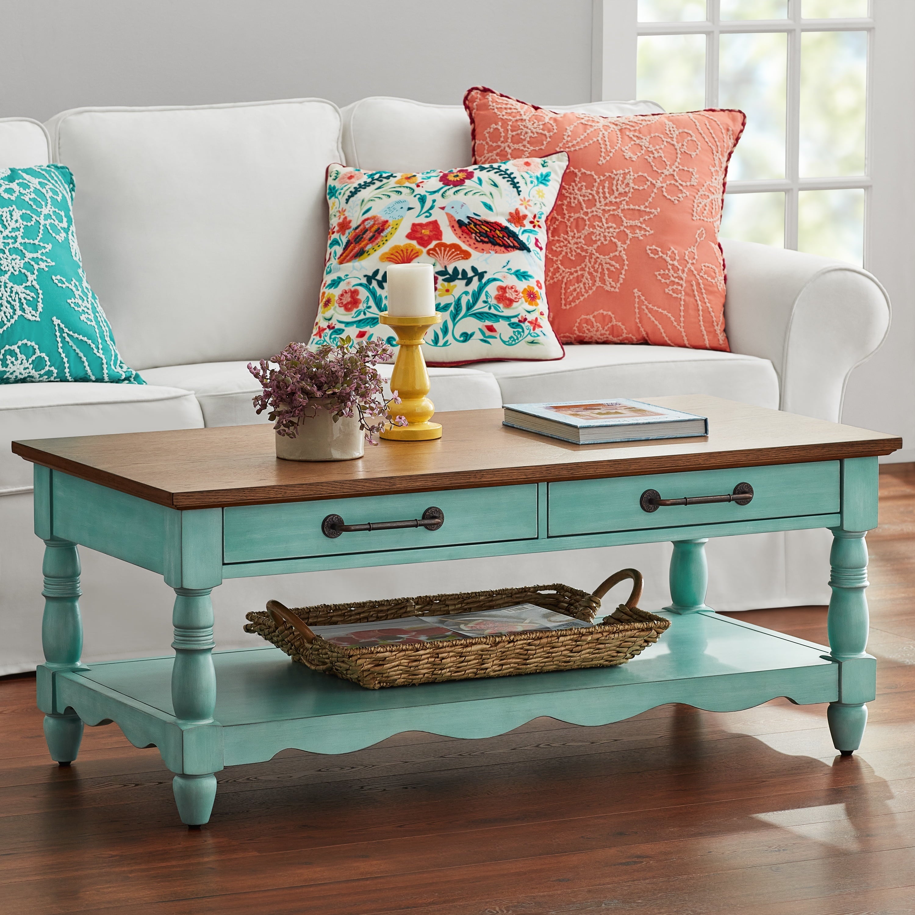 PioneerHome™ Helen Coffee Table Made With Solid Wood Frame, Teal - PioneerHome™