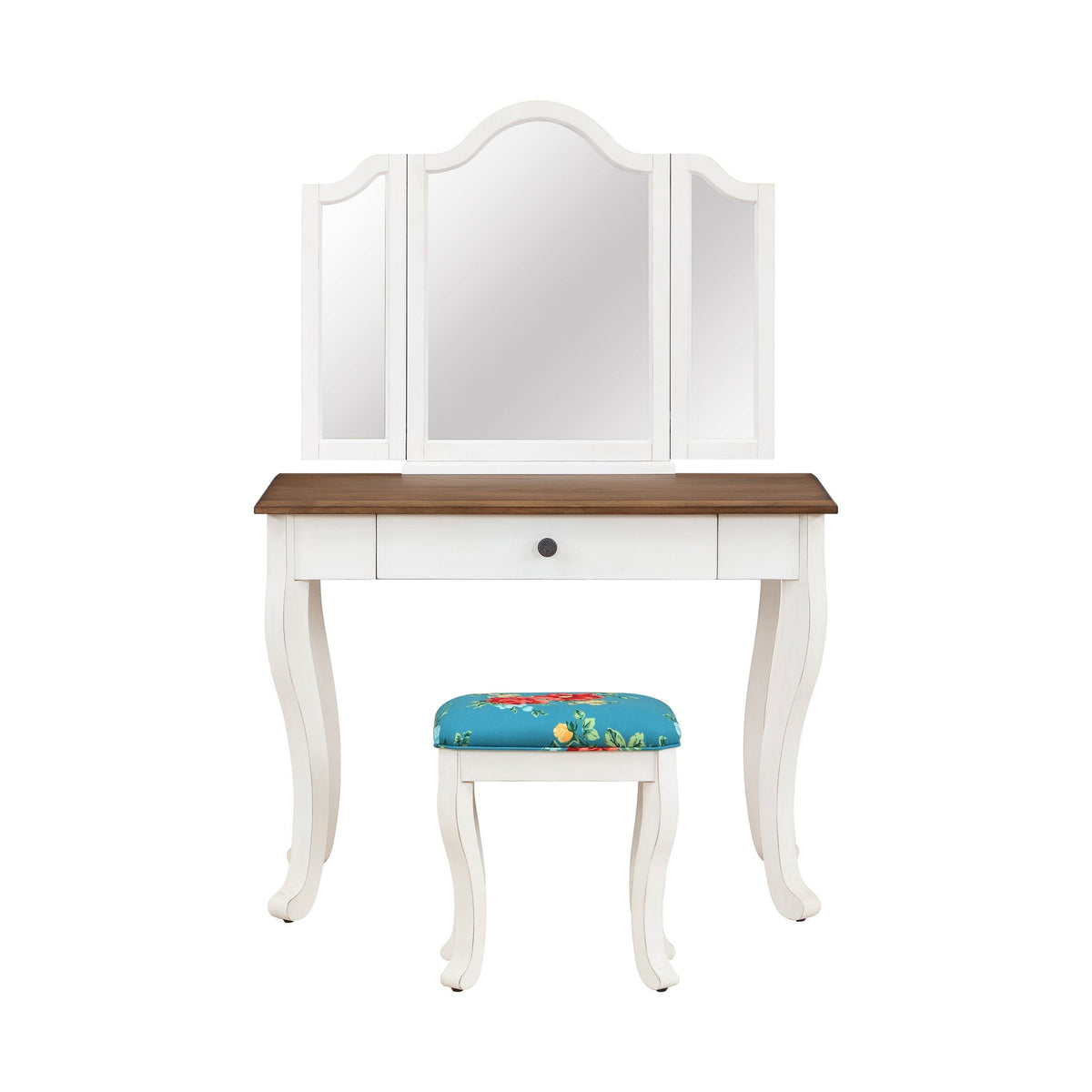 PioneerHome™ Vanity Set and Stool with Tri-Fold Mirror and Made With Solid Wood Frame, - PioneerHome™