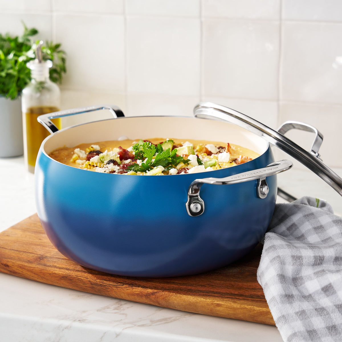 PioneerHome™ Harlow 7.5 Qt Ceramic Non-Stick Stock Pot with Lid, Denim Blue - Farmhouse - PioneerHome™