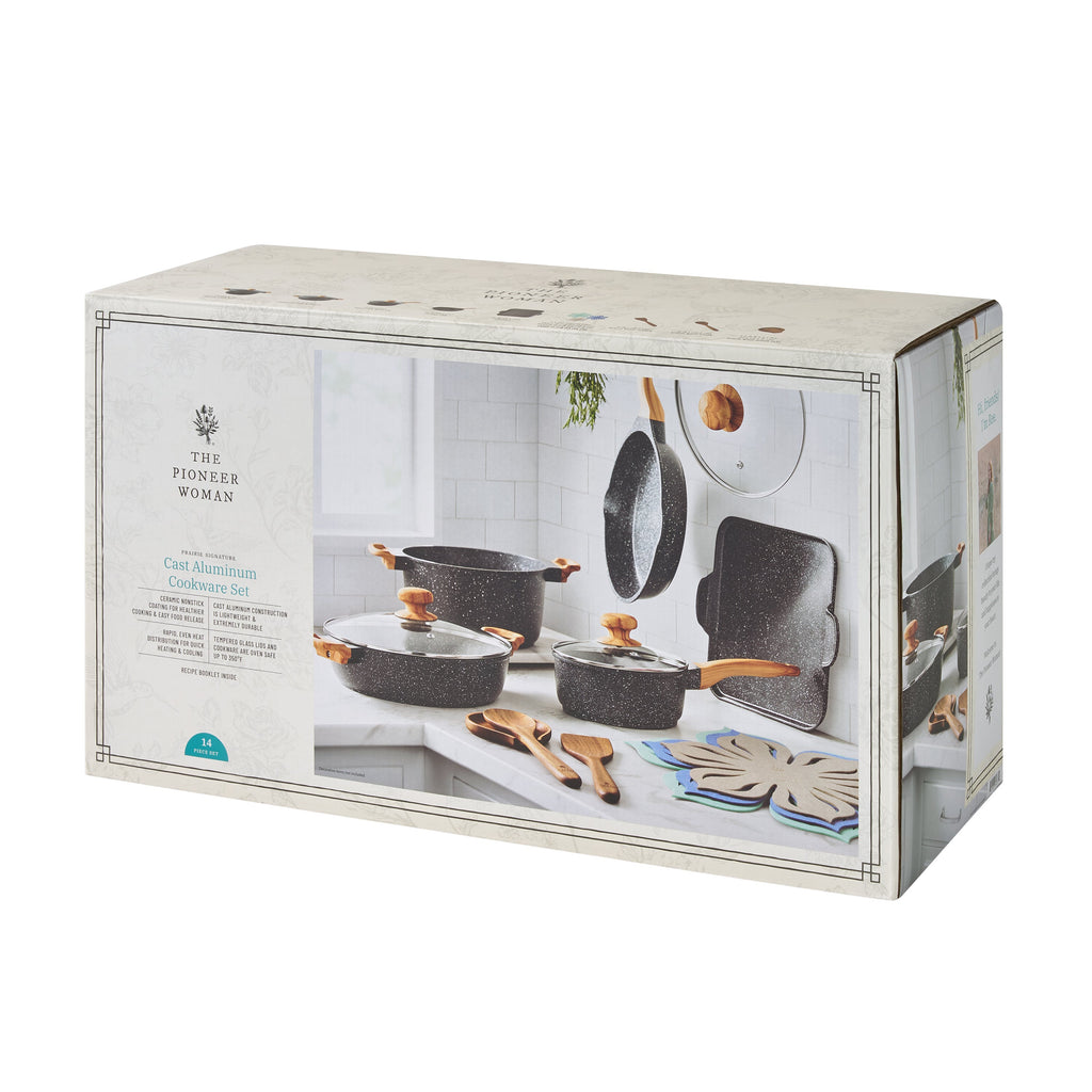 PioneerHome™ Prairie Signature 14-Piece Cast Aluminum Cookware Set, Charcoal - PioneerHome™