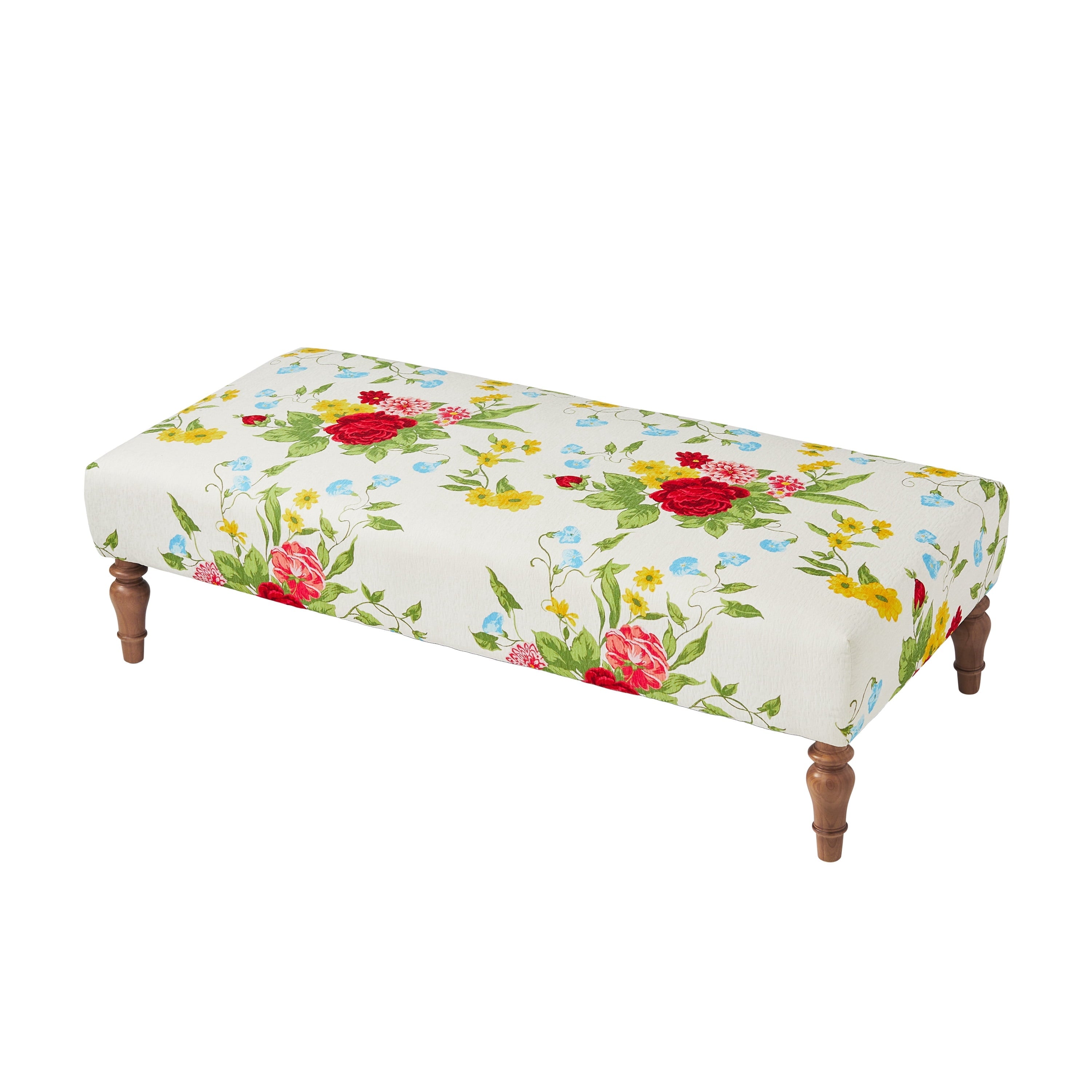 PioneerHome™ Vintage Floral Fabric Rectangular Ottoman, White - PioneerHome™