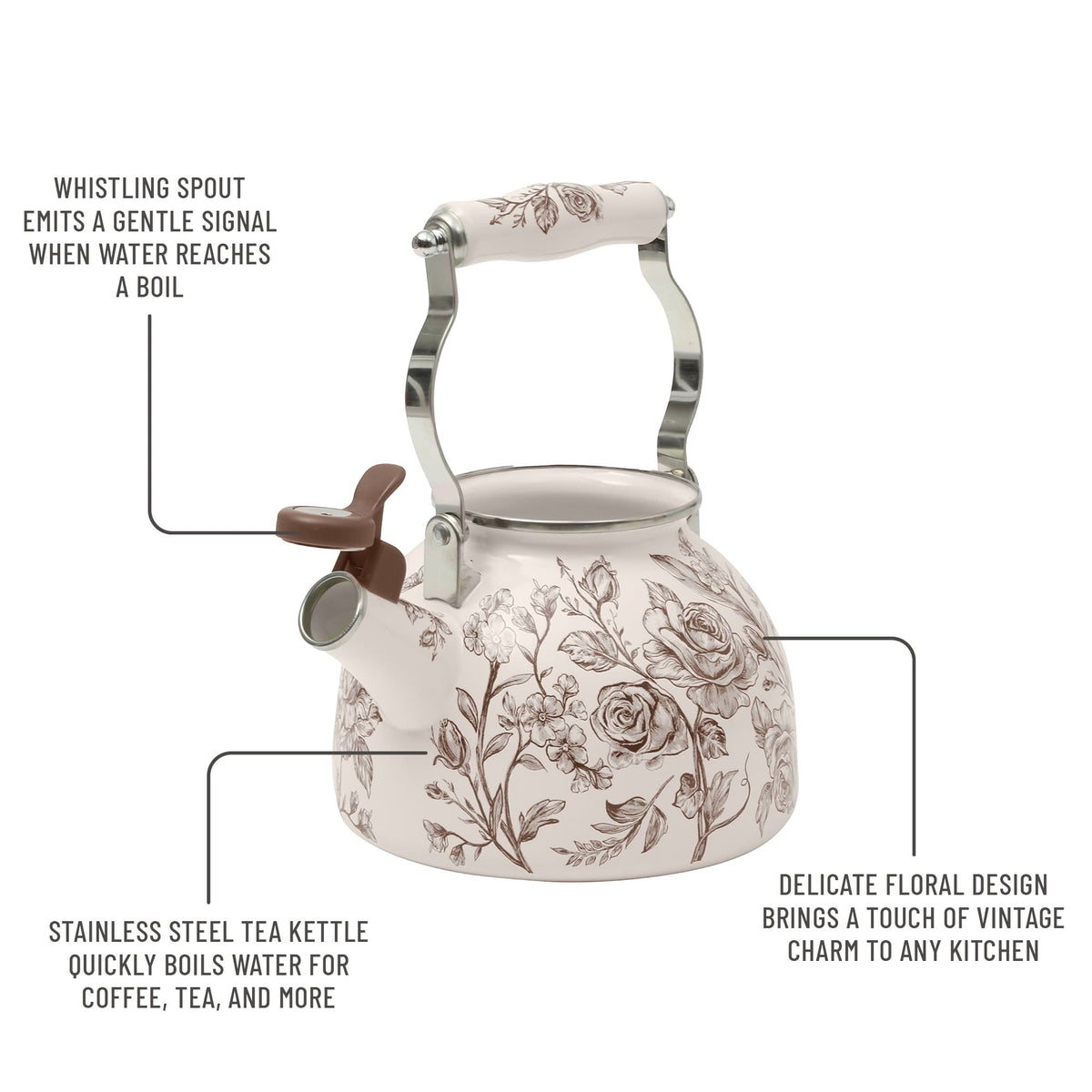 PioneerHome™ 2.0-Quart Enamel on Steel Agatha Tea Kettle, Brown - PioneerHome™