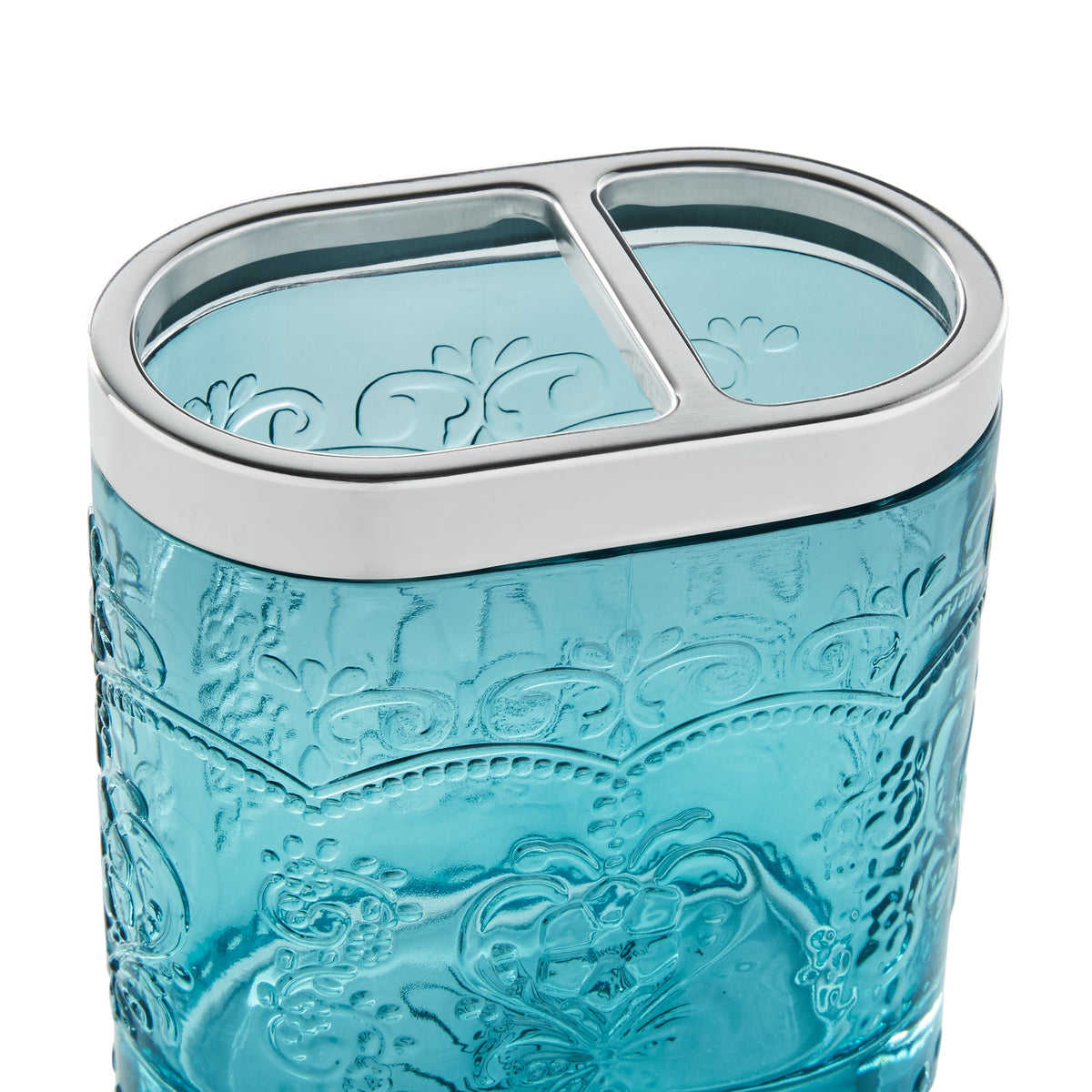 PioneerHome™ Teal 2 Piece Embossed Glass Bath Accessory Set, Amelia - PioneerHome™
