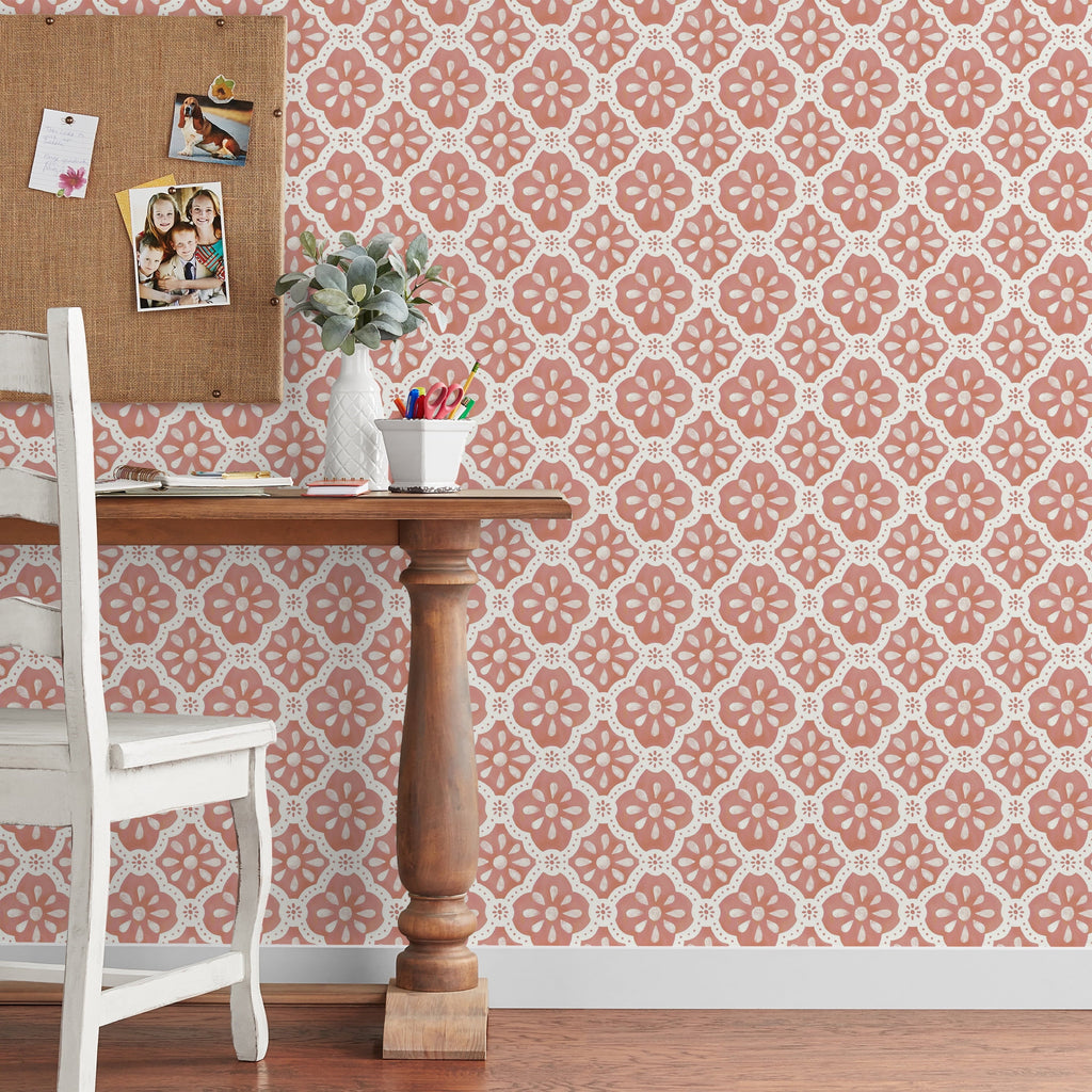 PioneerHome™ Pink Salmon Washy Trellis Peel and Stick Wallpaper, 18" x 18.86' - PioneerHome™