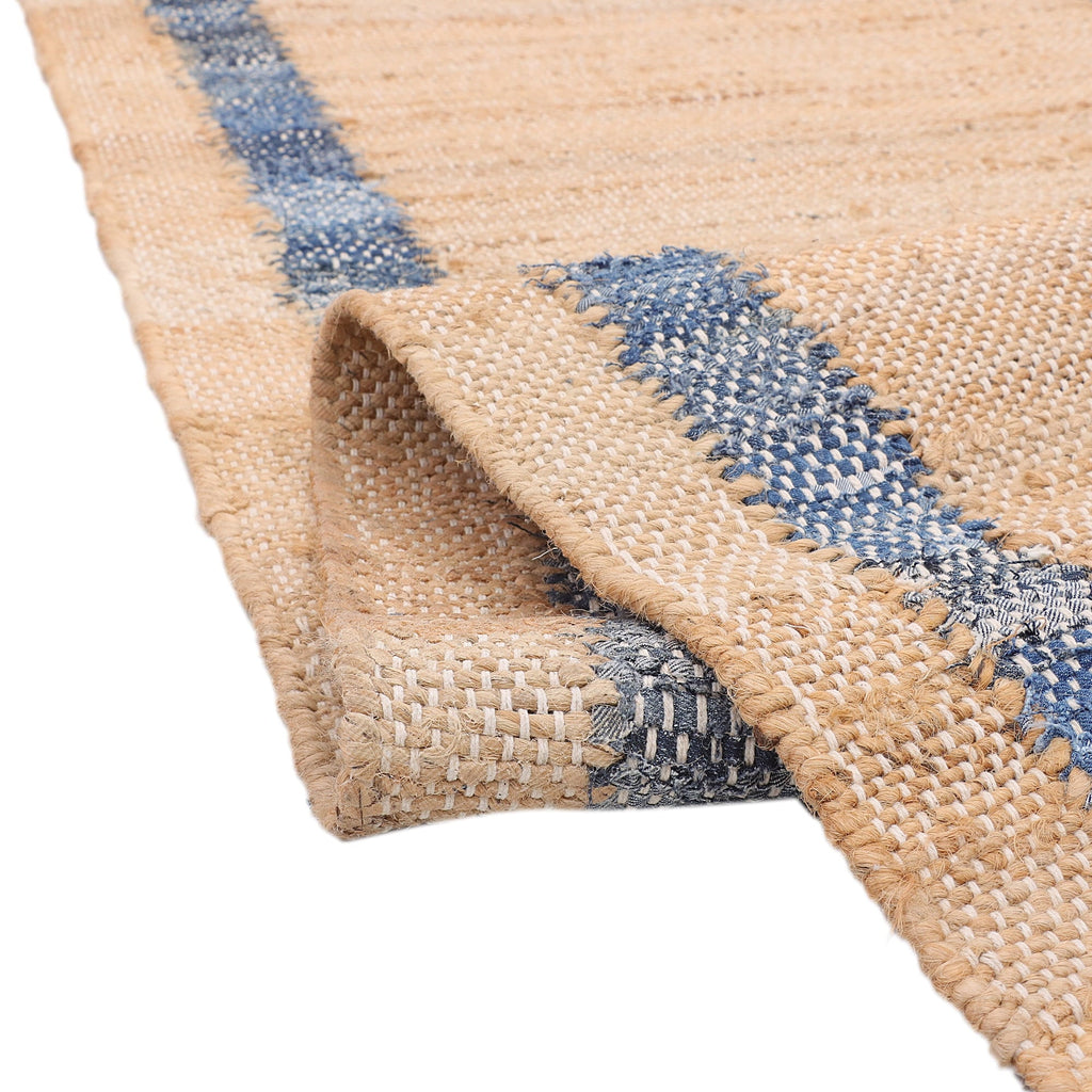 PioneerHome™ Denim Jute Runner Rug, Natural with Blue Border, 30 x 96 Inches - PioneerHome™