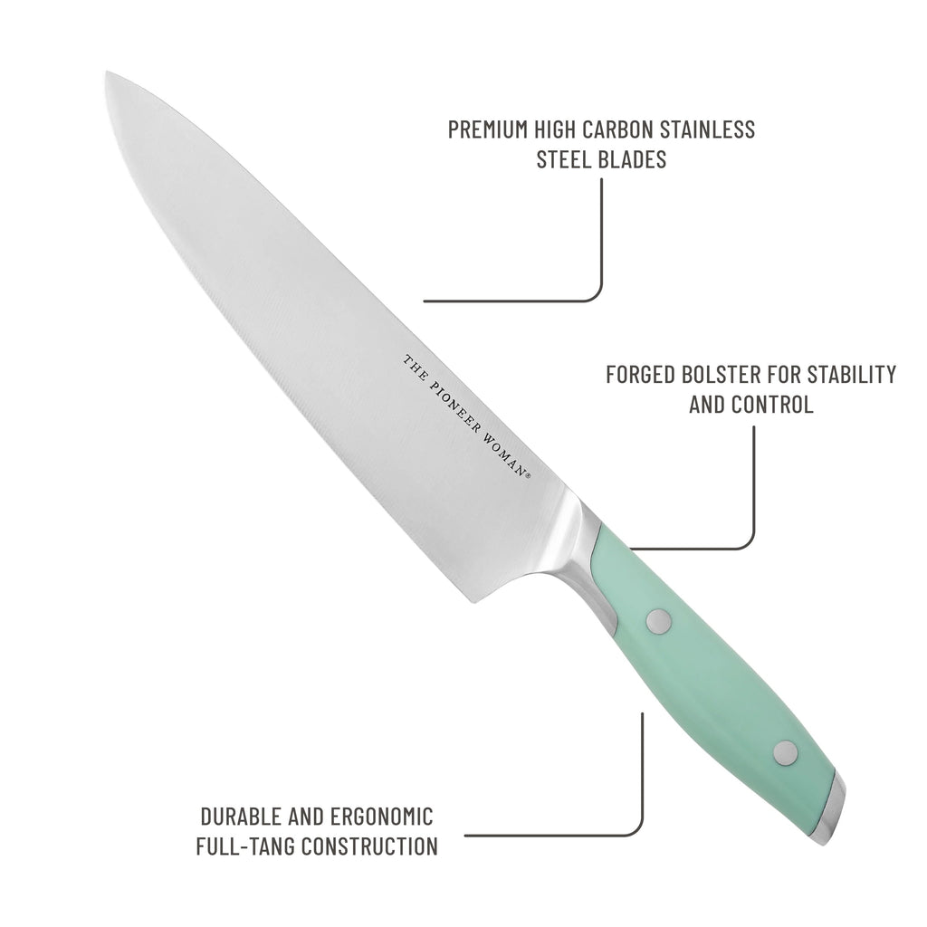 PioneerHome™ 14 Pieces Knife Set with Decal Block Stainless Steel Knives, Forged, Green Agatha - PioneerHome™