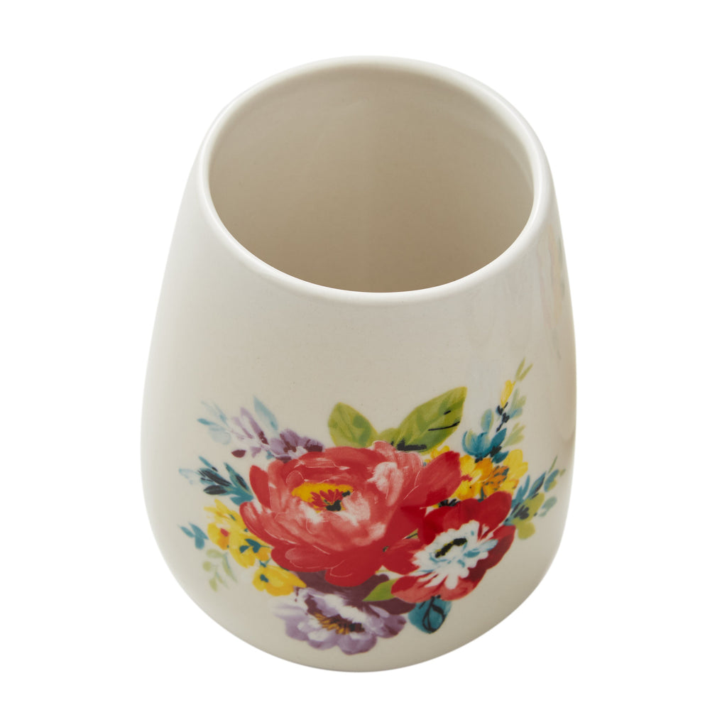 PioneerHome™ Sweet Rose 7-Piece Stoneware Stemless Wine Glasses Set with Chiller - PioneerHome™