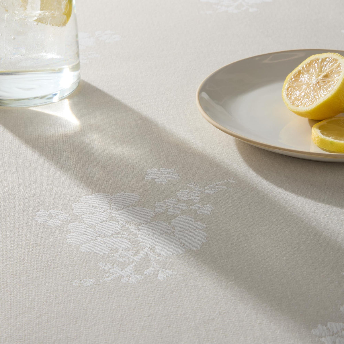 PioneerHome™ Tonal Floral Jacquard Woven Fabric Tablecloth, Light Taupe, 60"W x 102"L - PioneerHome™